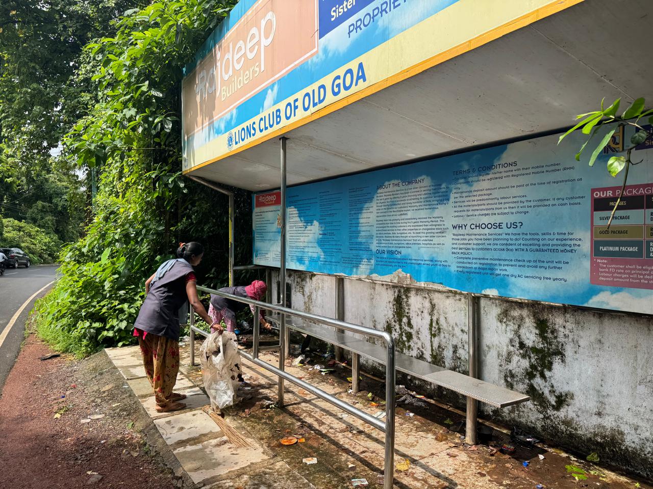 Permanent Project Bus Shelter at the Railway station was also cleaned by the members of the Lions Club of Old Goa.