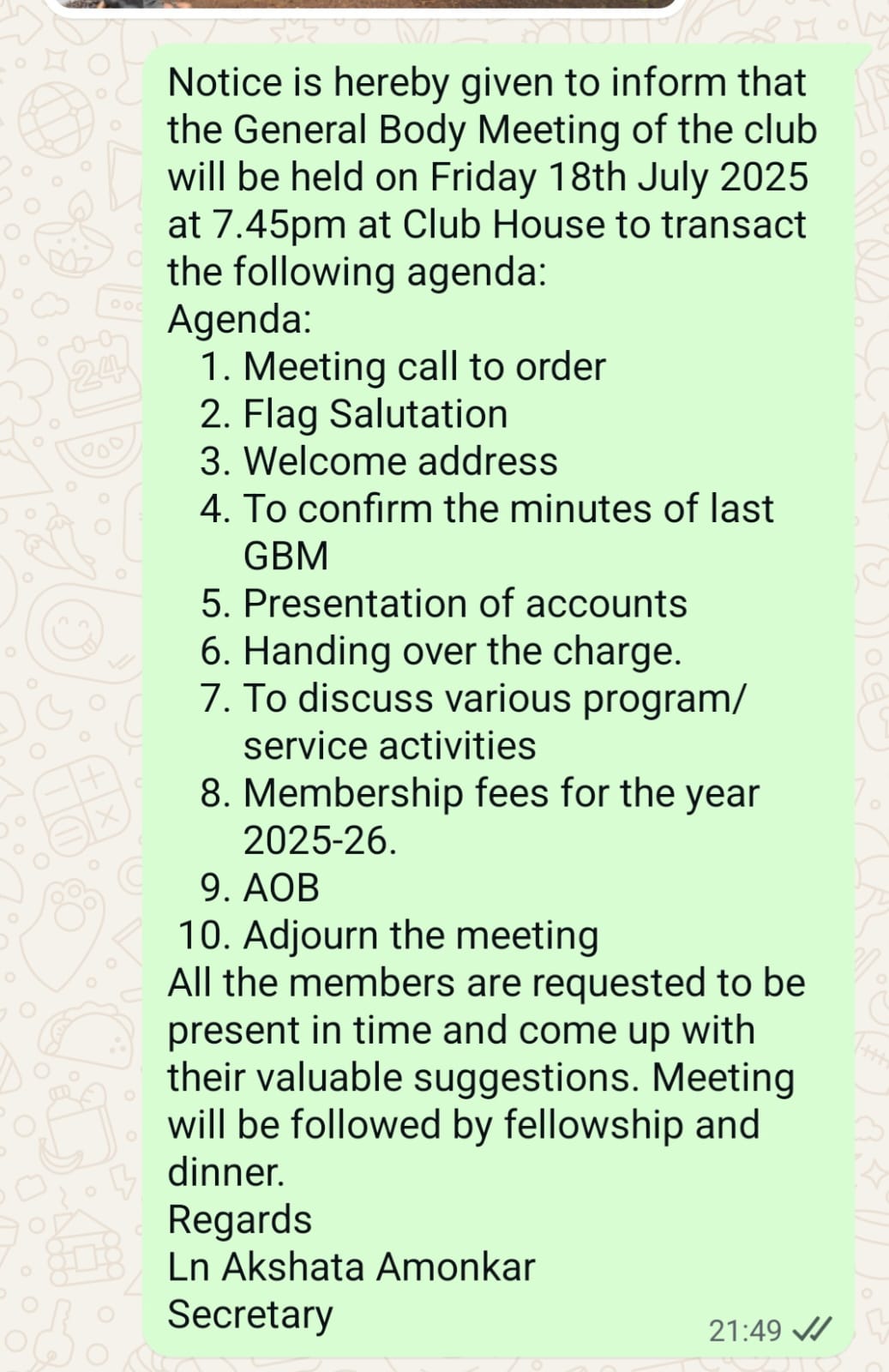 Conducted BOD meeting 