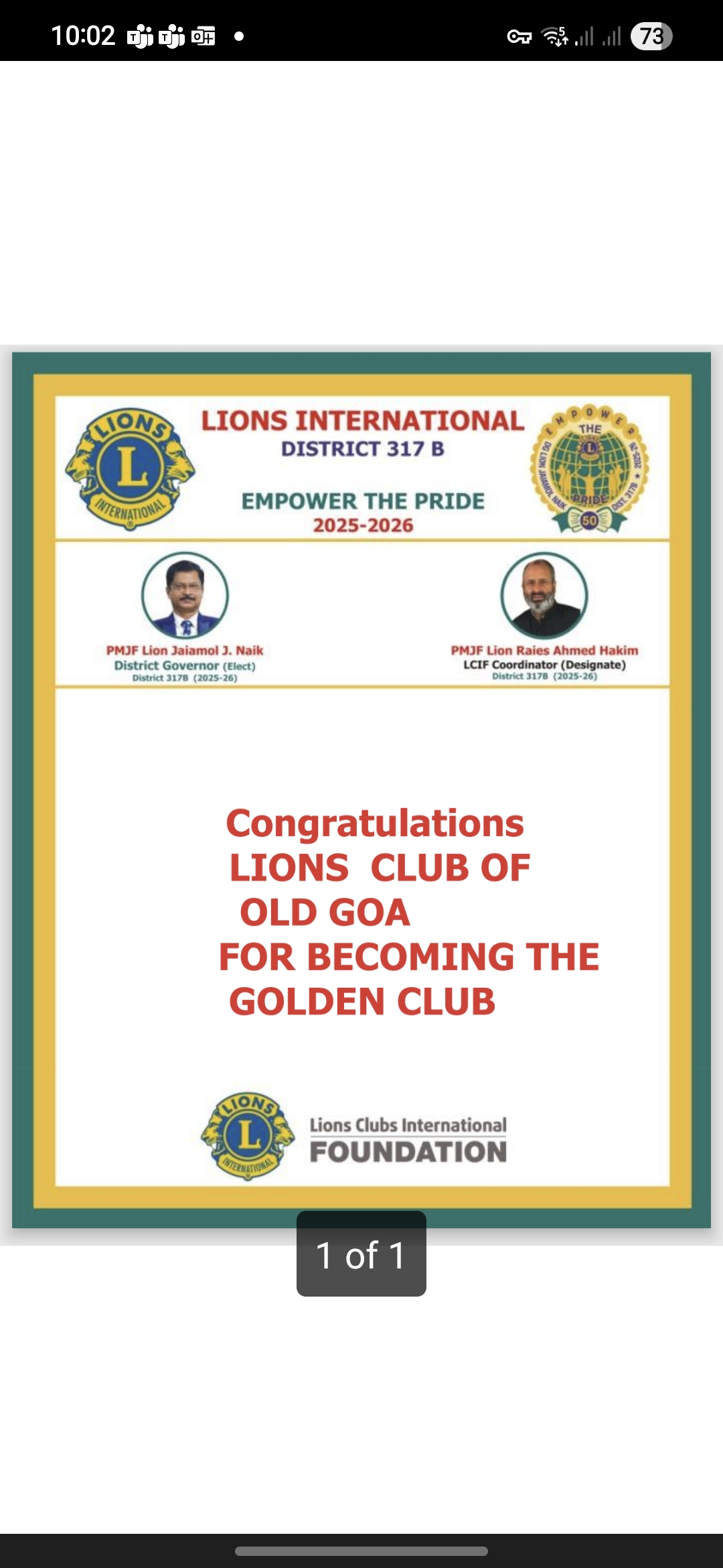 Golden Club contribution in Zone 1, Reg 1
