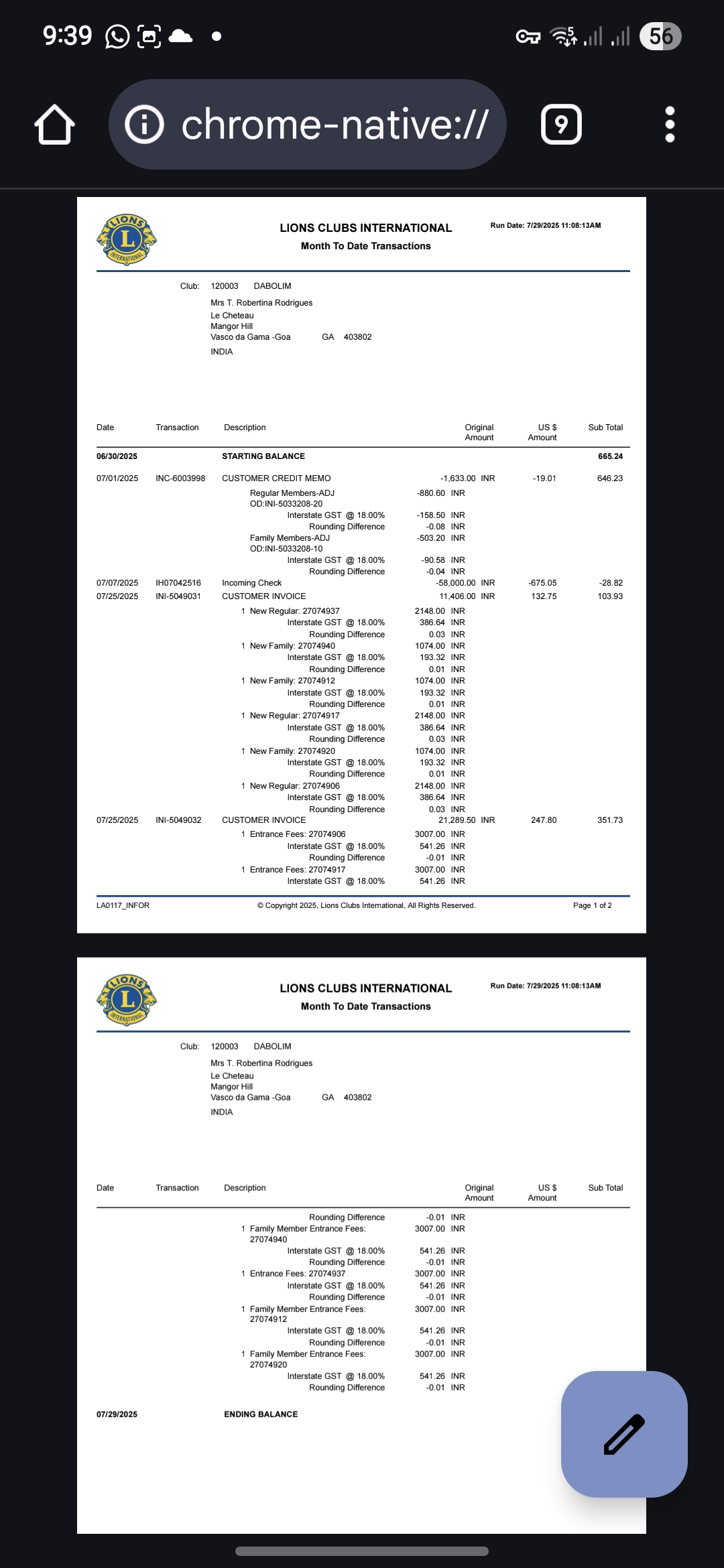 Half Yearly International Dues Paid by LC Dabolim 