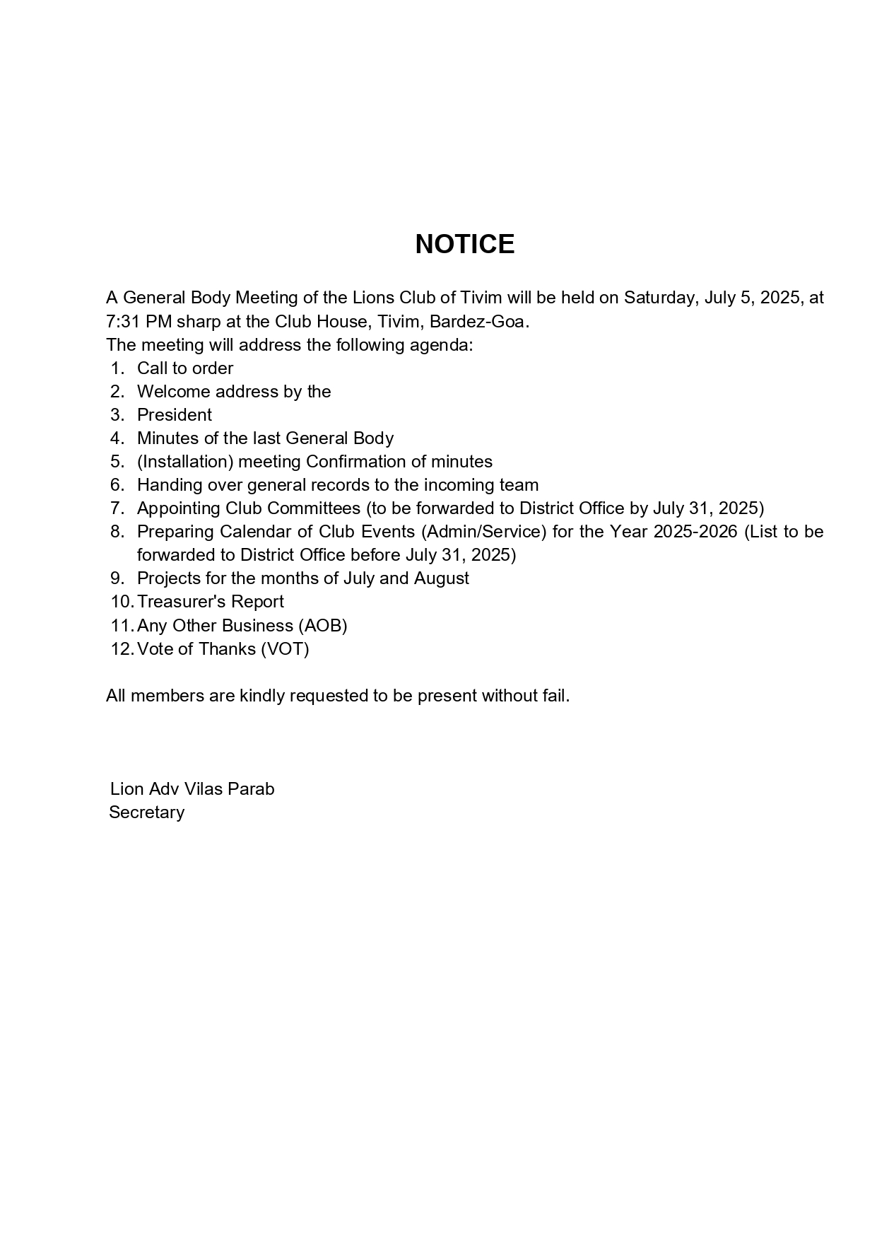 1st General Body Meeting