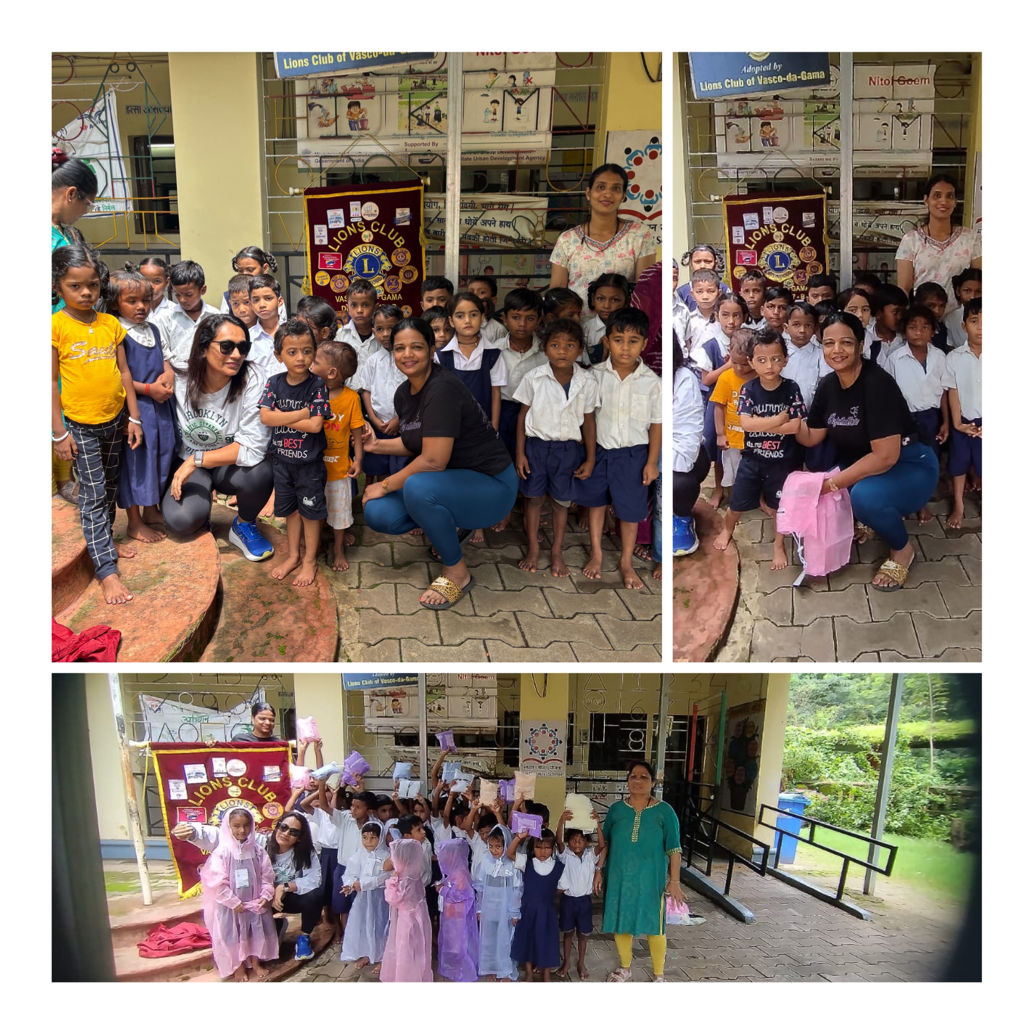 Distribution of raincoats to students