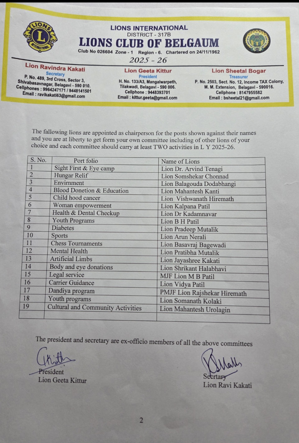Formation of various committees. 