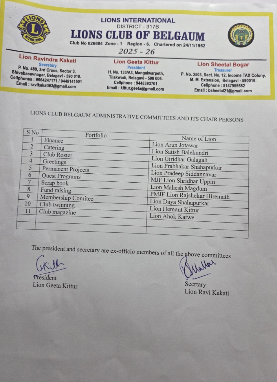 Formation of various committees. 