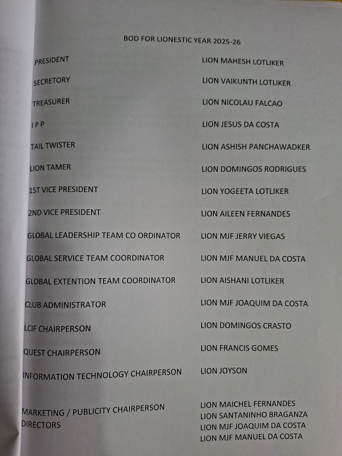 Appointment of new club committees