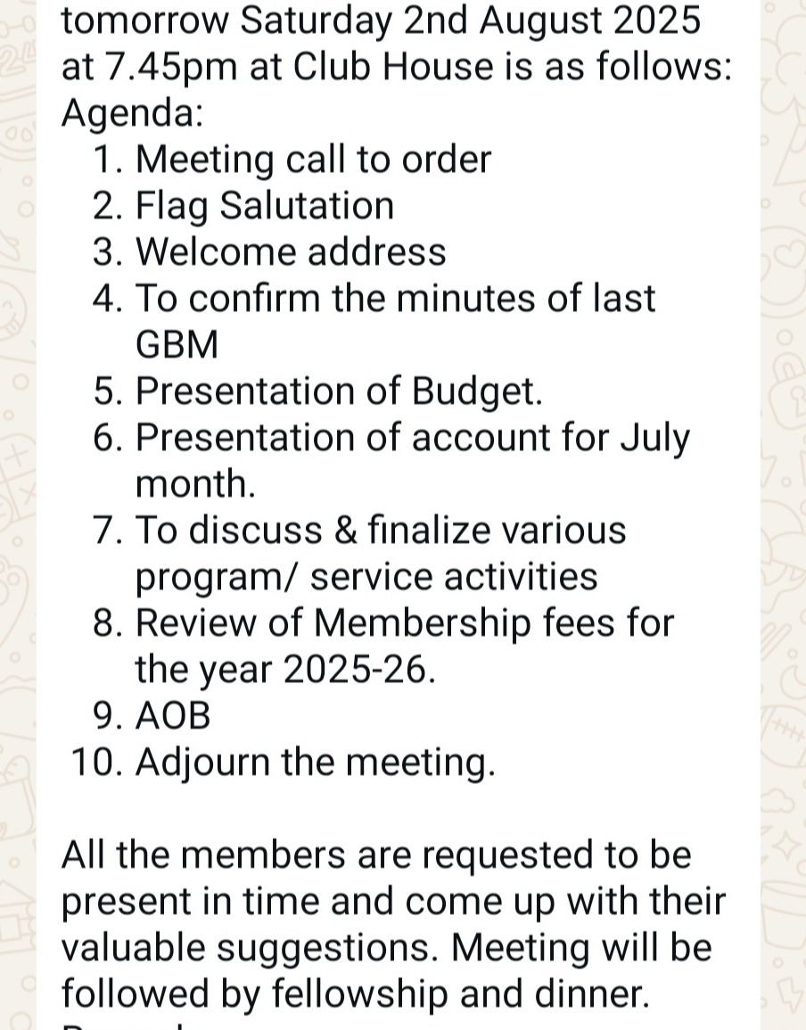 General Body Meeting for August month 