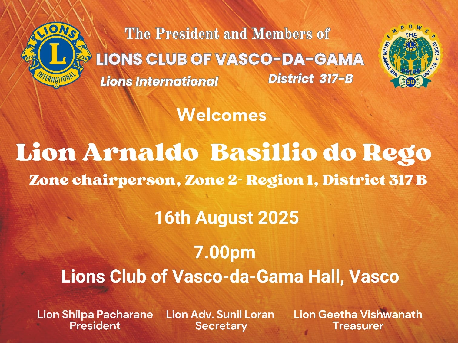 As a Zone  Chairprson of zone I  Region II payed my  official visit to lions club of Vasco Da Gama. on 16th August 2025