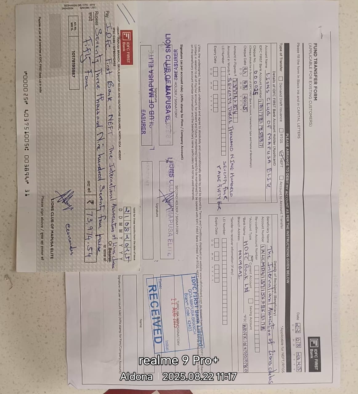 Lions Club Of Mapusa Elite has paid International dues 