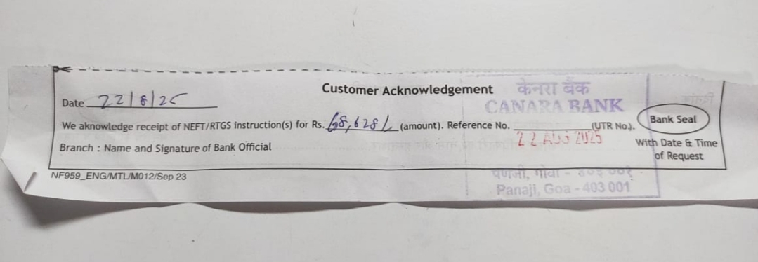 Payment of half yearly International dues of Lions Club of Panjim 