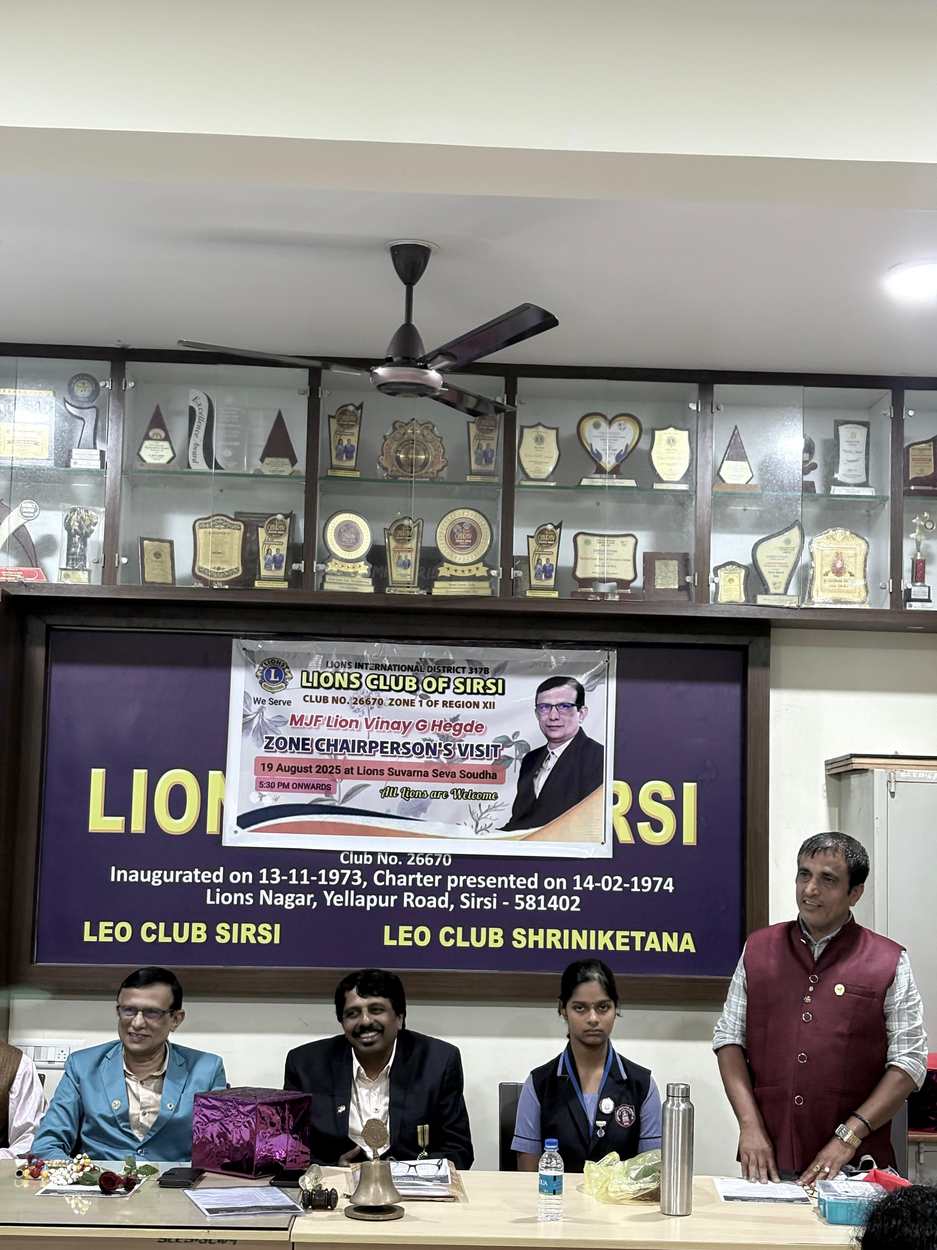ZONE CHAIRPERSON MJF LION VINAY HEGDE - MANDATORY VISIT TO LIONS CLUB OF SIRSI ZONE 1 OF REGION 12