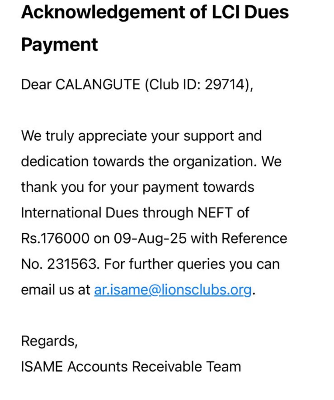 INTERNATIONAL DUES PAID