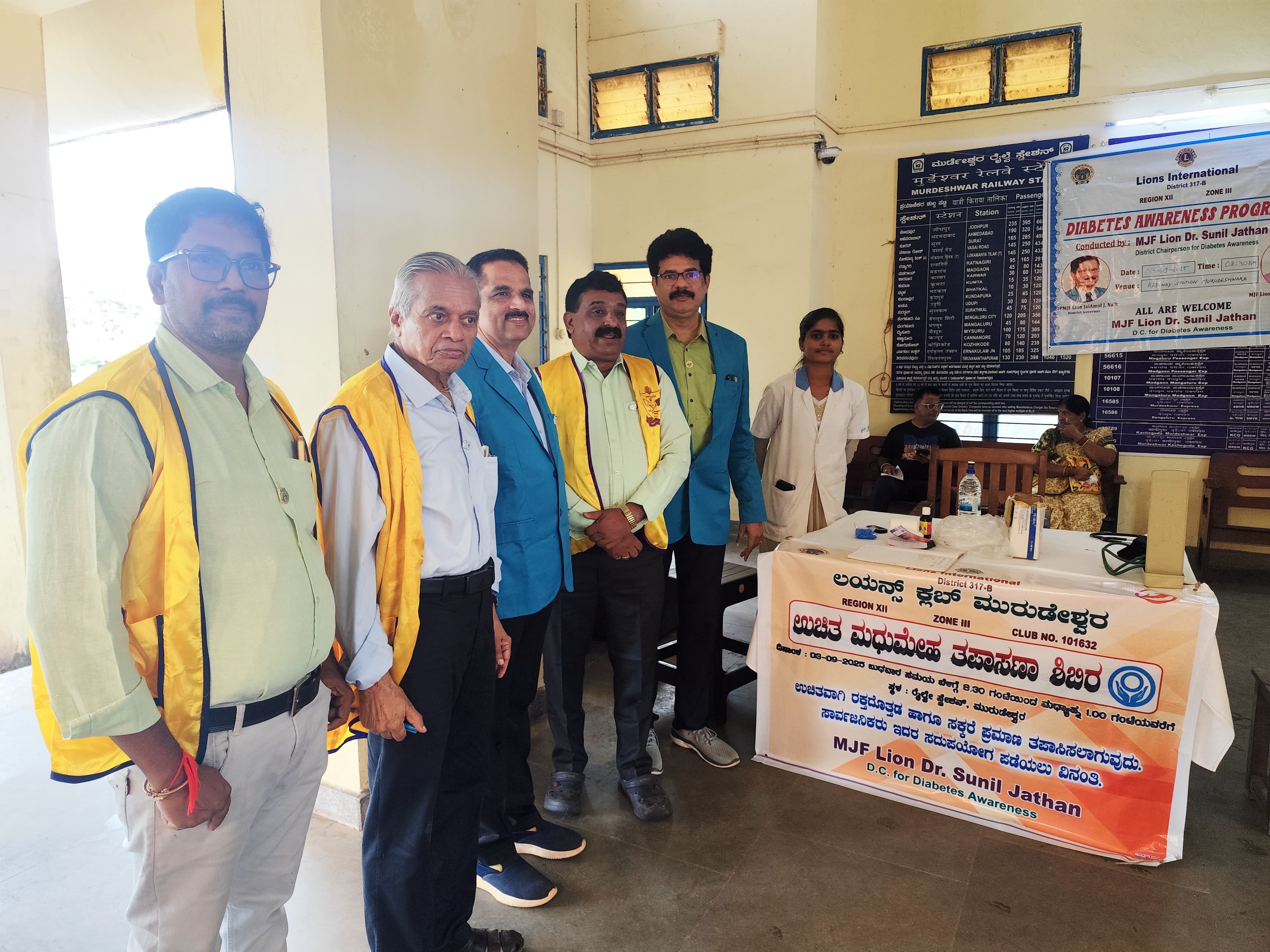 CONDUCTED FREE DIABETIC CHECK UP AND AWARENESS CAMP AT RAILWAY STATION MURUDESHWAR.