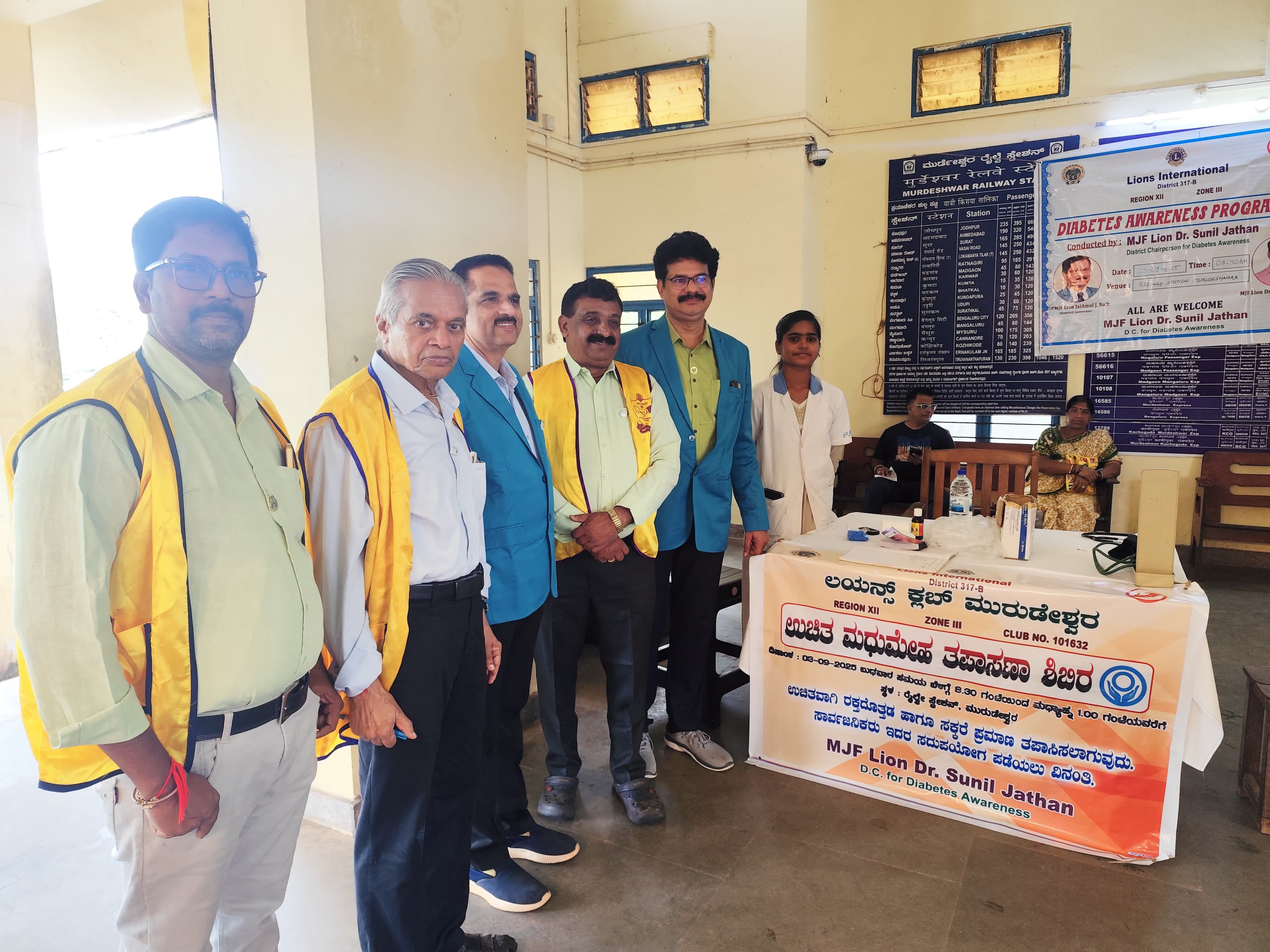 CONDUCTED FREE DIABETIC CHECK UP AND AWARENESS CAMP AT RAILWAY STATION MURUDESHWAR.