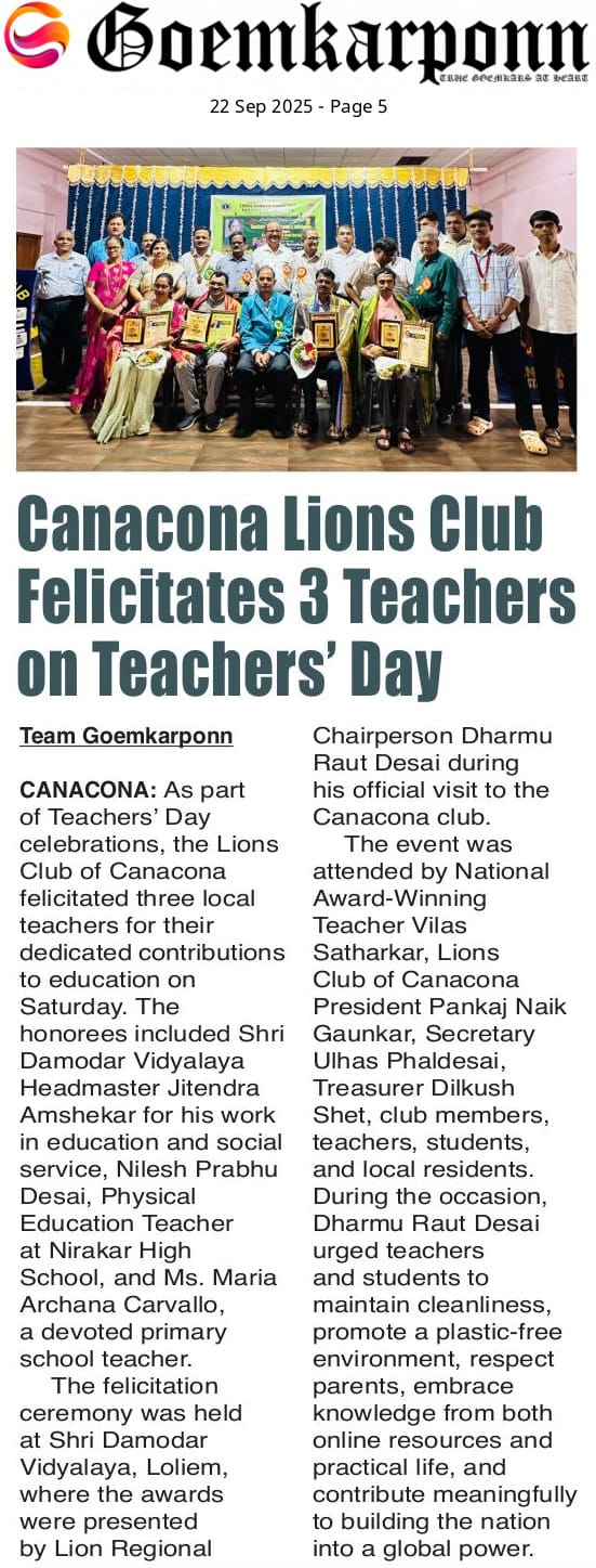 RC official visit to Lions club of Canacona.