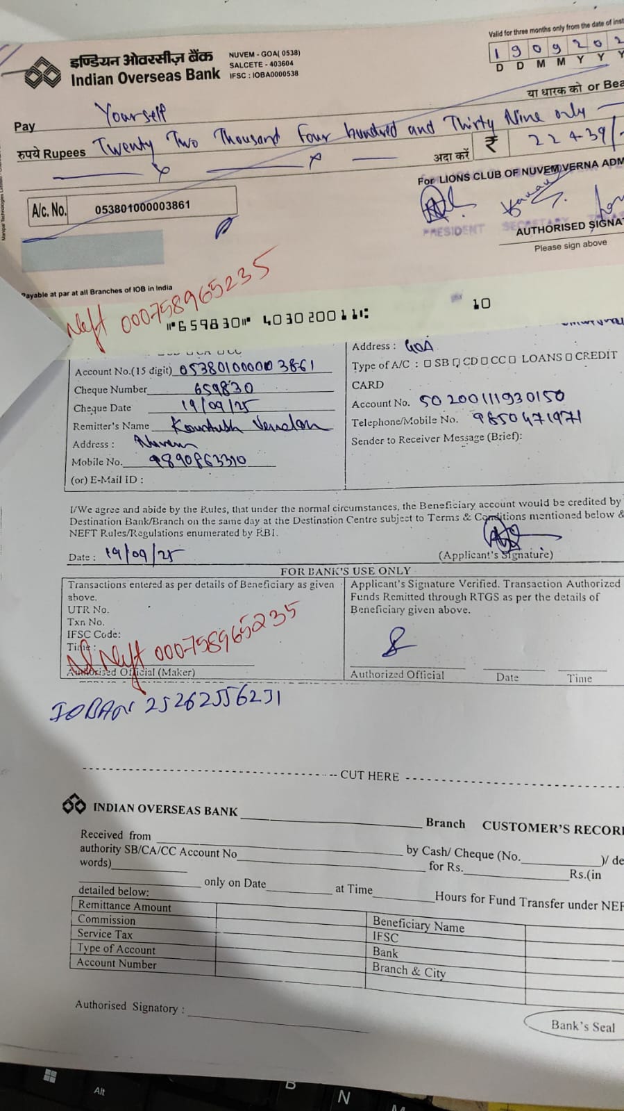 district & internation dues paid