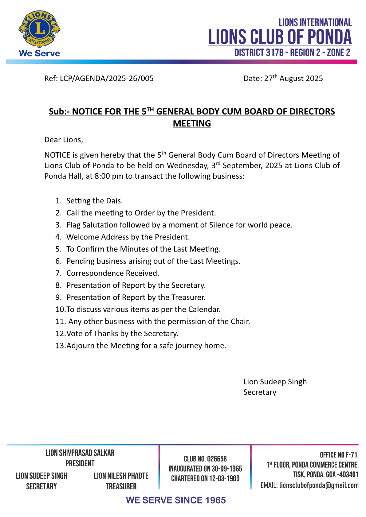 5th G. B. Cum BOD was held on 3rd September2025