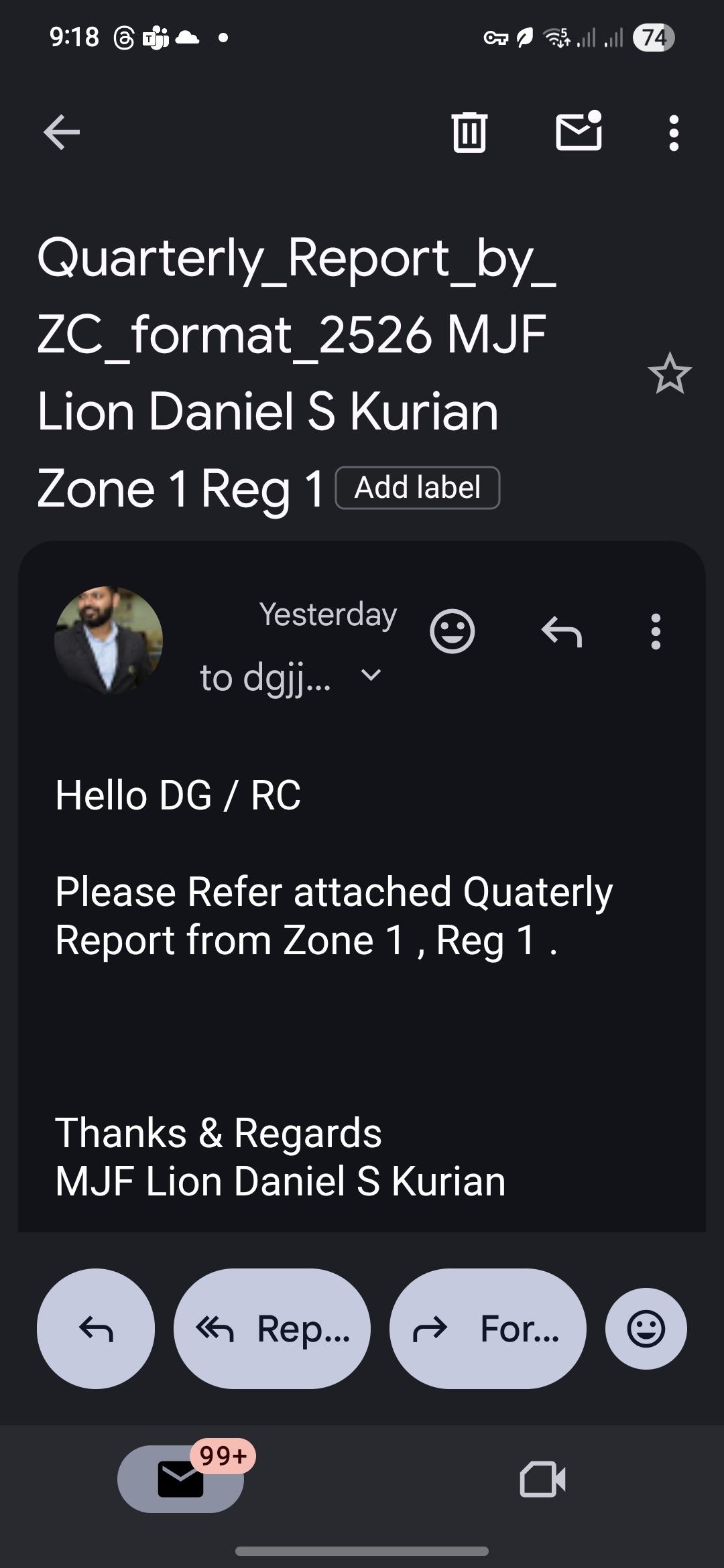 1st Qtr reporting send across to District Governer 