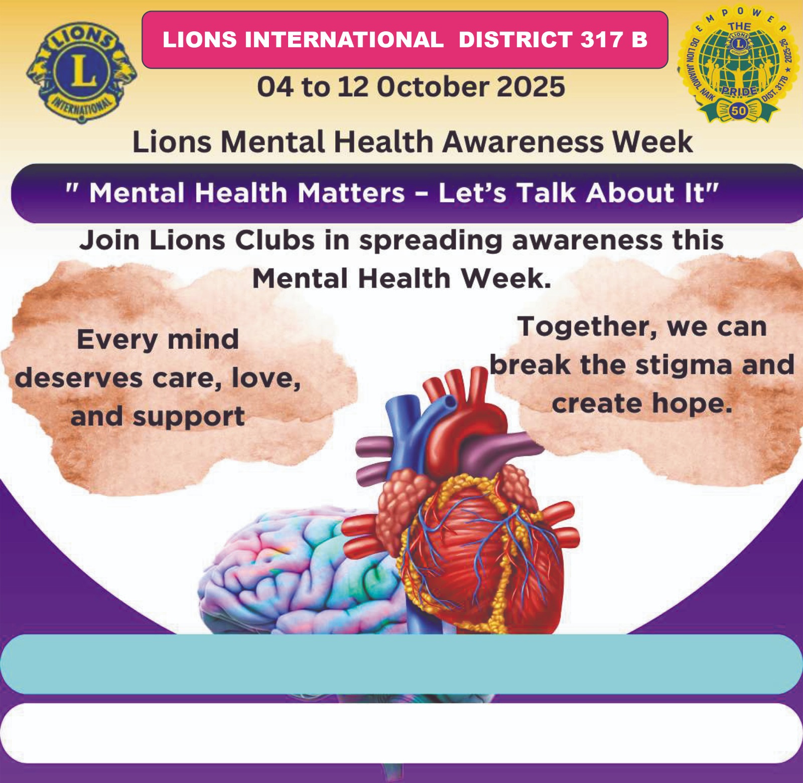 The Common Banner Given with Creative to the Clubs at The District for the Forthcoming Mental Health & Well Being Week