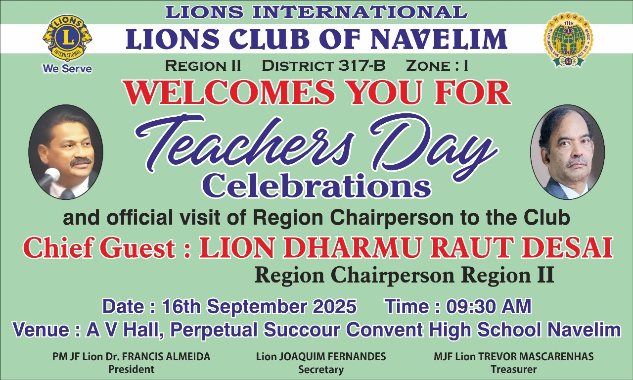 Region Chairperson Visit To Lions Club of Navelim with Teachers Day Felicitation