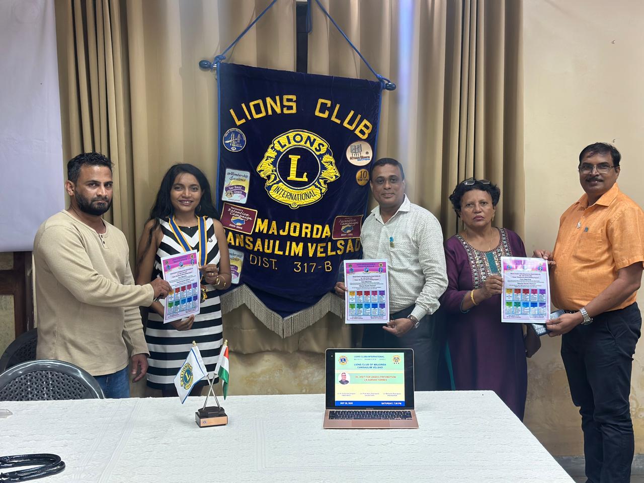 Lions Club of Majorda Cansaulim Velsao With DC Visit, Brochure of Mental Health & Well Being and Spoke on UNSDG Goals 