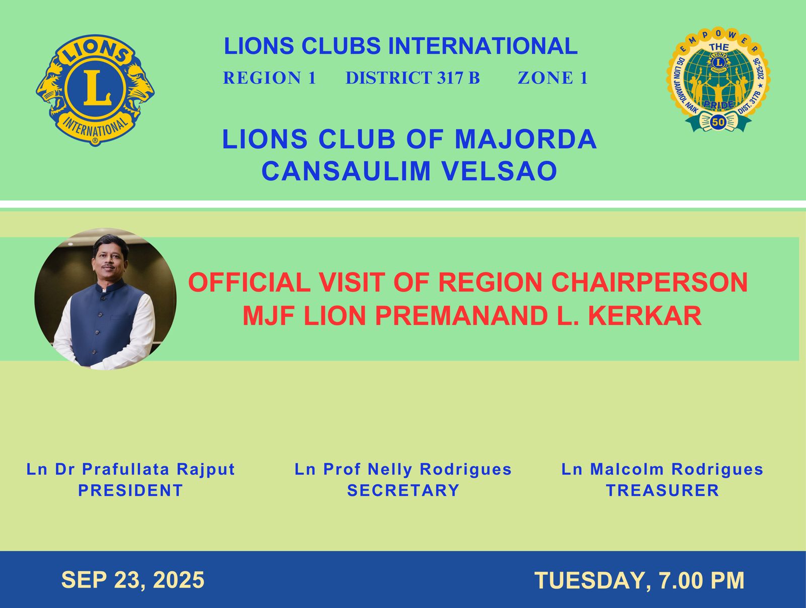 Attended the RC Visit of Region 1 At Lions Club of Majorda Cansaulim, Velsao