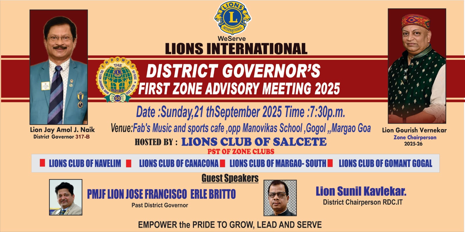 District Governors First Advisory Meeting Held at Margao conducted by the Lion Gourish Vernekar, ZC (Zone1) Region-2