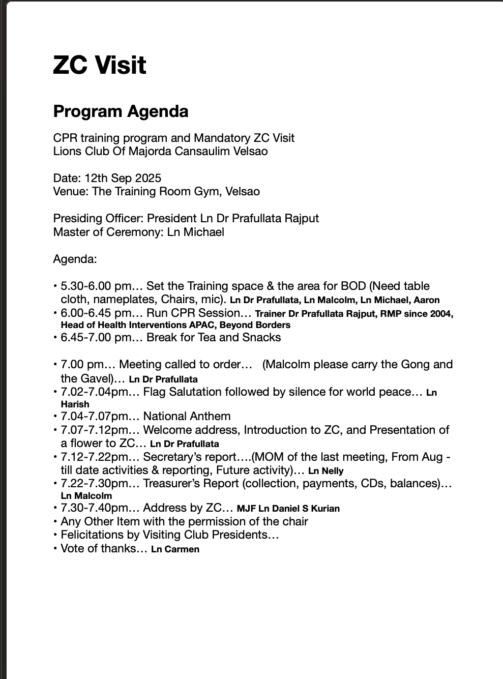 Visit of ZC Ln Daniel Kurian