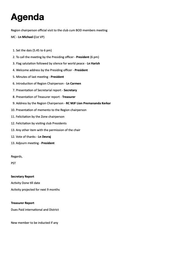 RC Ln Premanand Kerkar's visit to the club BOD