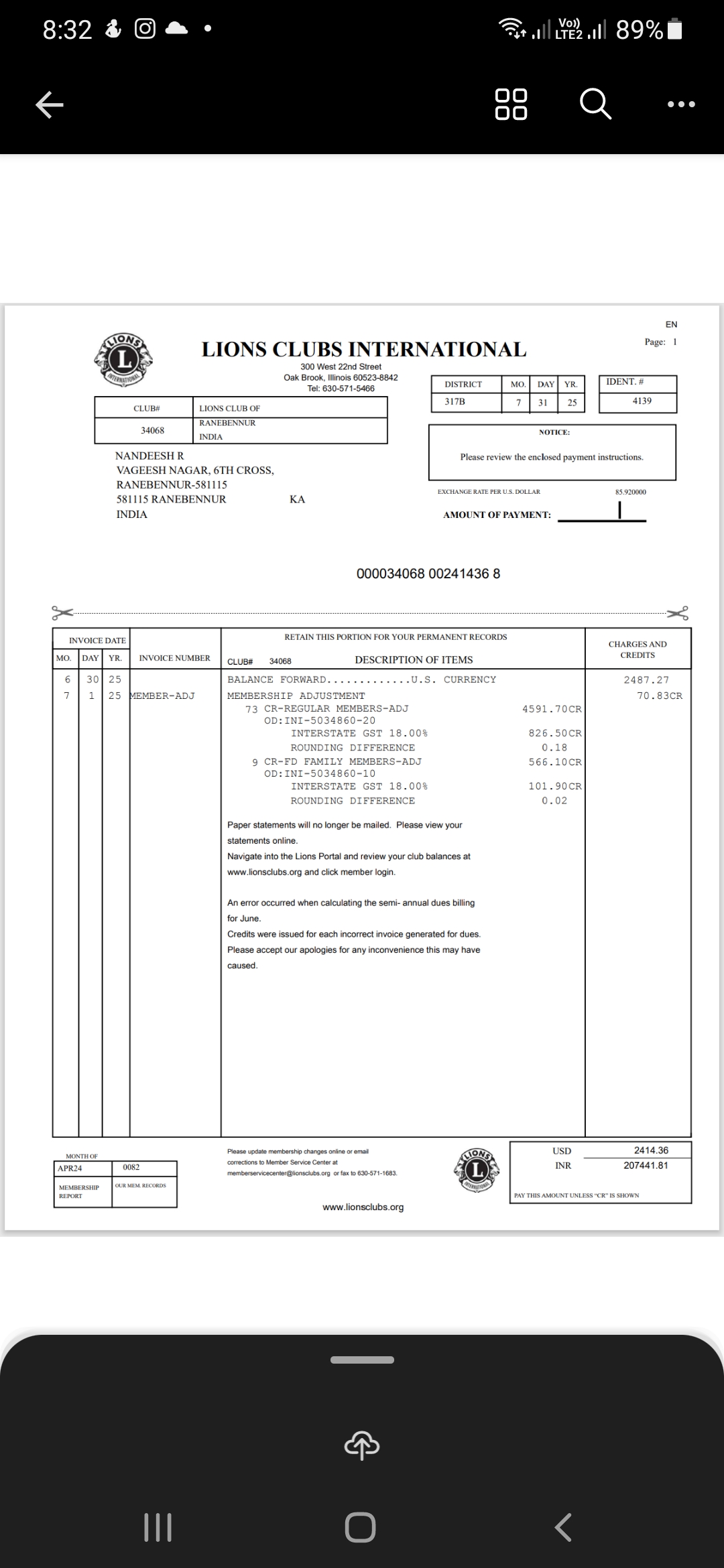 Assisting international dues statement for RC IX.
