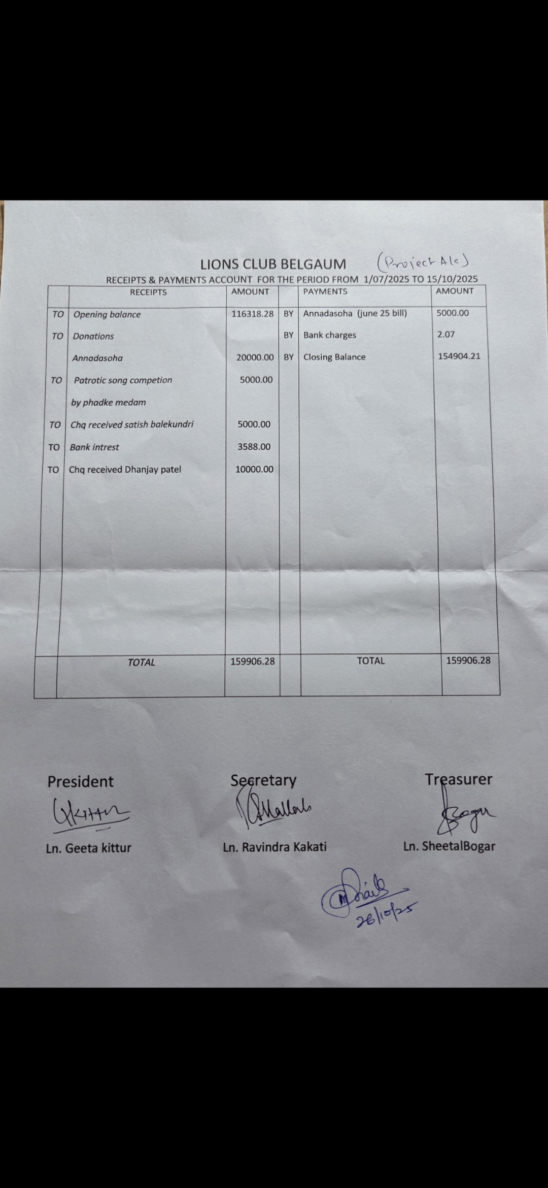Account status of club