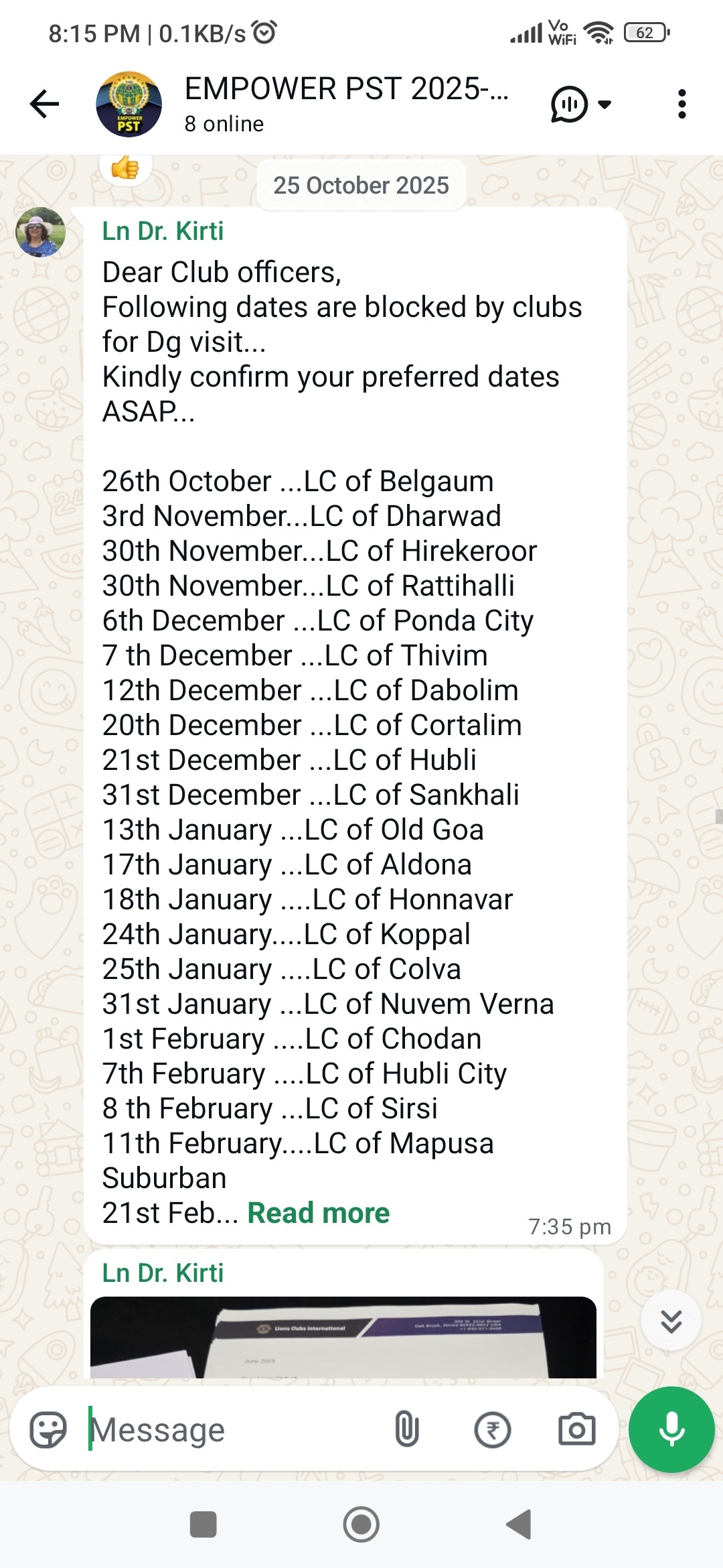 DG Visit to Club date is fixed before 31st October 2025