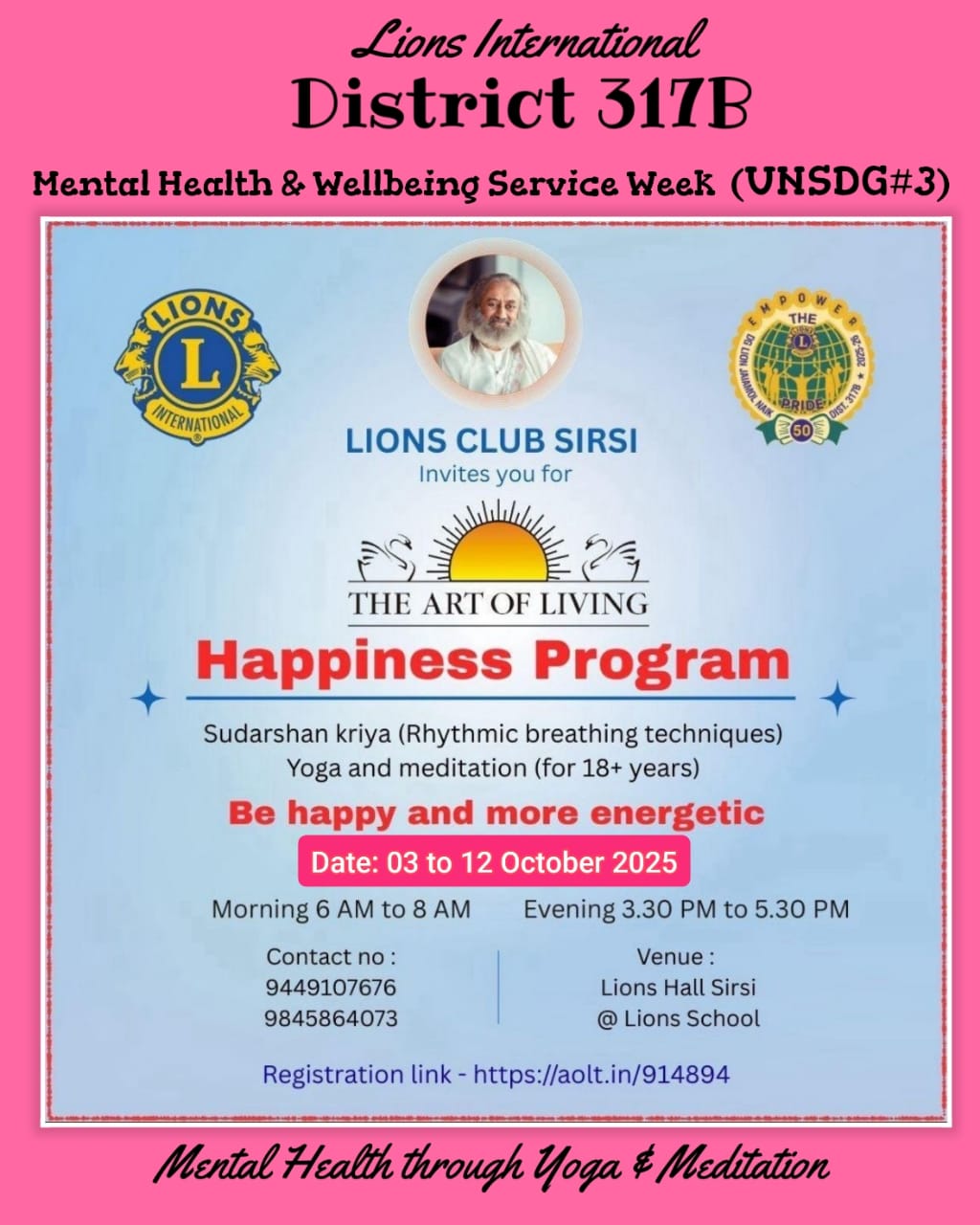 ATTENDED LIONS CLUB SIRSI MENTAL AND WELL BEING SERVICE WEEK