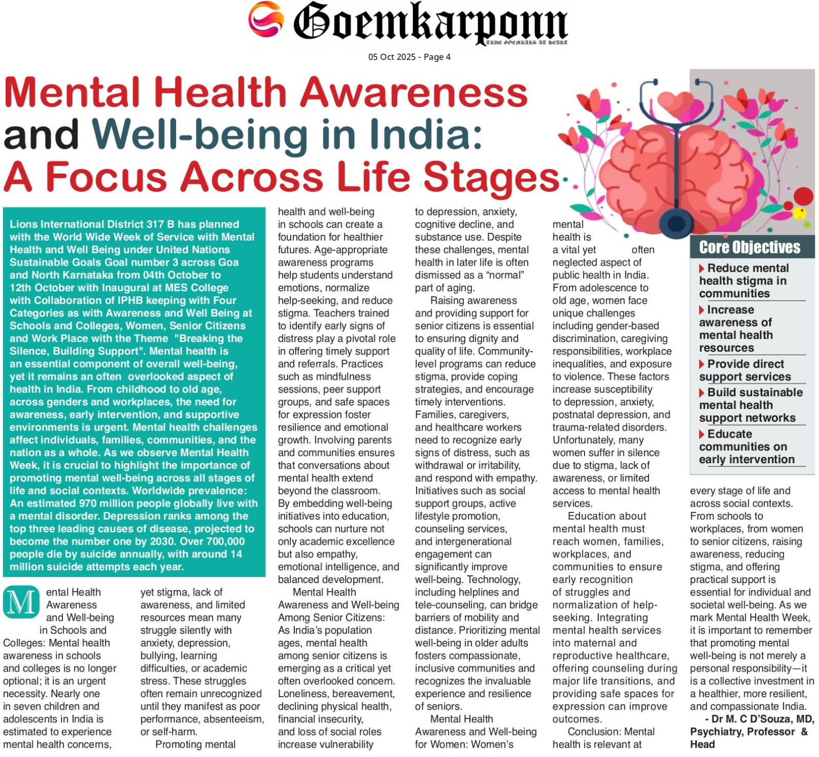 Great Publicity of Lions Image Building of MHW under UNSDG #3 on The Goan and Goemkarponn