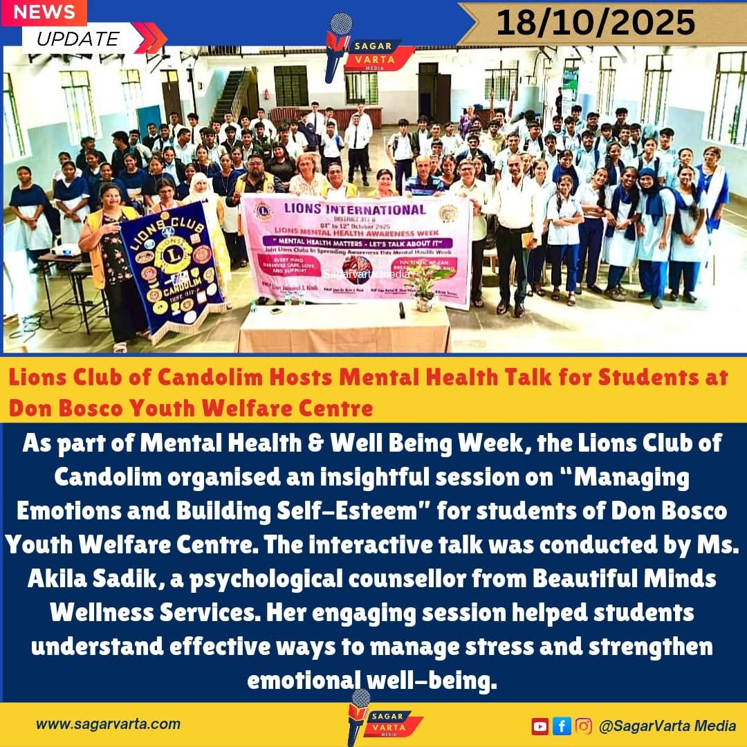 Lions Club of Candolim Hosts Mental Health Talk for Students at Don Bosco Youth Welfare Centre.  #LionsClubOfCandolim #MentalHealthAwareness #WellBeingWeek #BeautifulMinds #DonBoscoYouthWelfareCentre #EmotionalWellBeing #StressManagement #SelfEsteem #Yout
