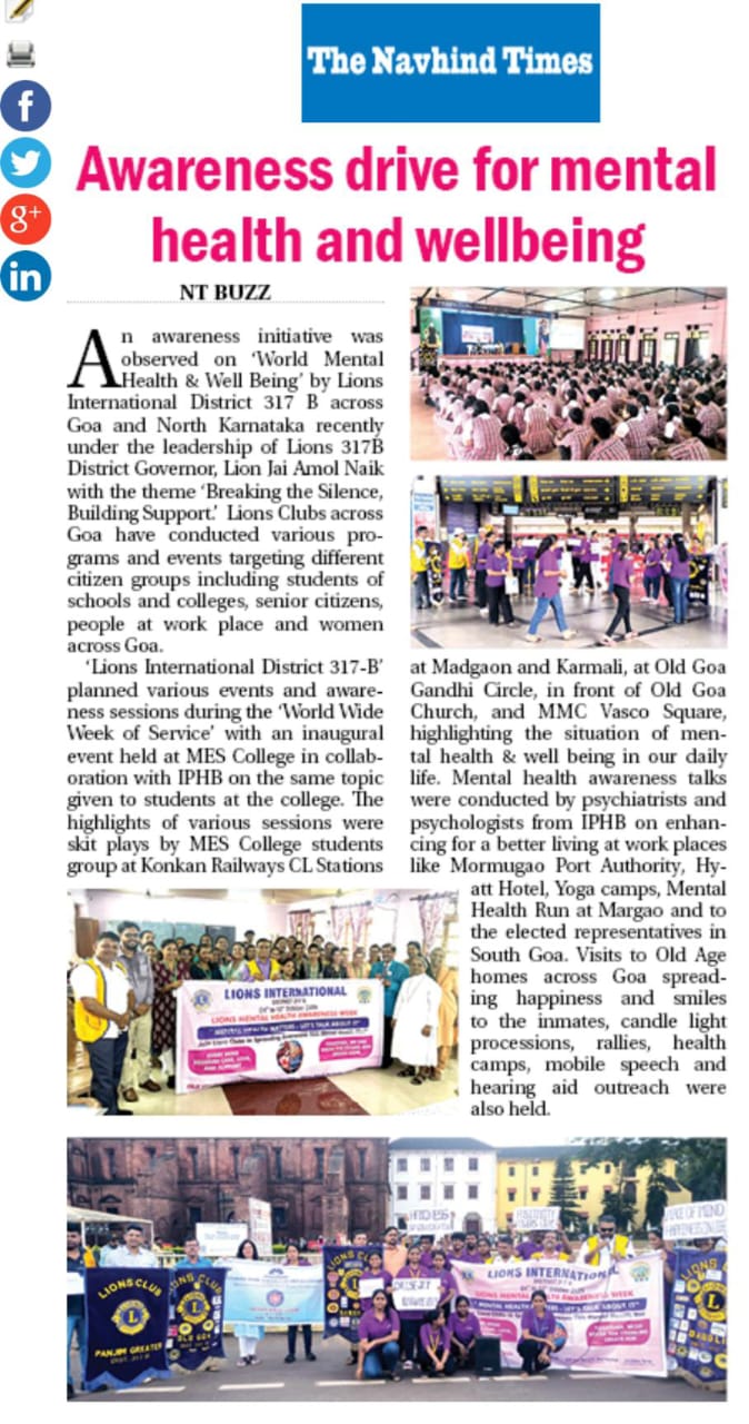 News of Overall Mental Health Week Under UNSDG #3 On The Navhind Times with Colour Photos