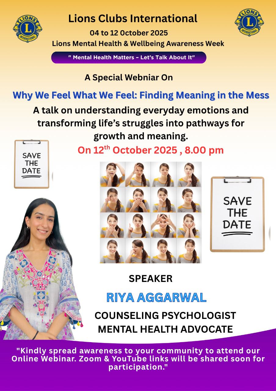 Online Why We Feel What We Feel: Finding Meaning in the Mess  October 12, 2025  08:00 PM   Join Zoom Meeting: https://us06web.zoom.us/j/86059184382?pwd=oUbnmGNfTPg4Jk3amugAOi0BkQgZGB.1  ID: 860 5918 4382 Passcode: RAJU