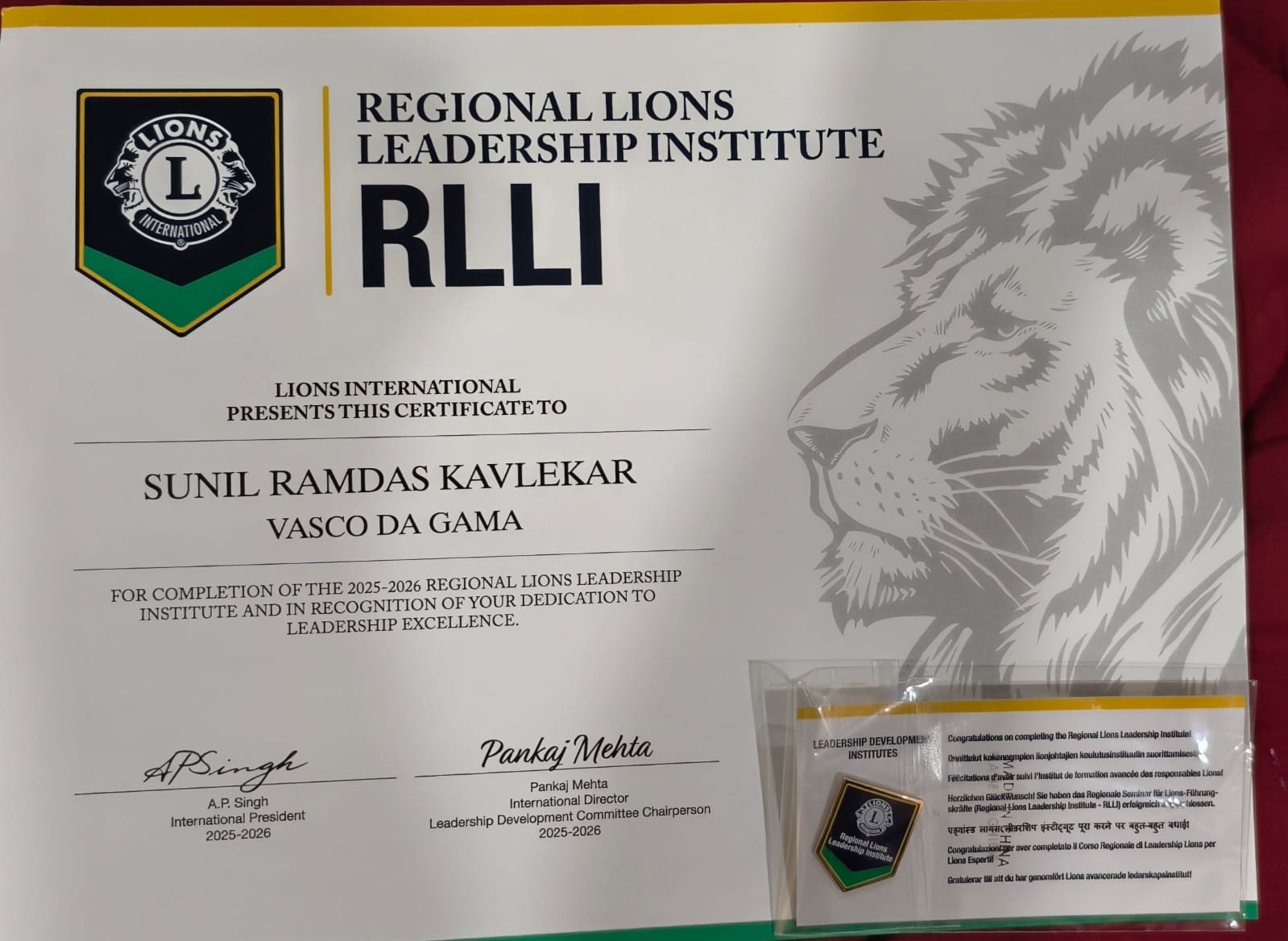 RECEIVED RLLI CERTIFICATE CERTIFICATE ON COMPLETION OF RLLI 2025 TRAINING SUCCESSFULLY 