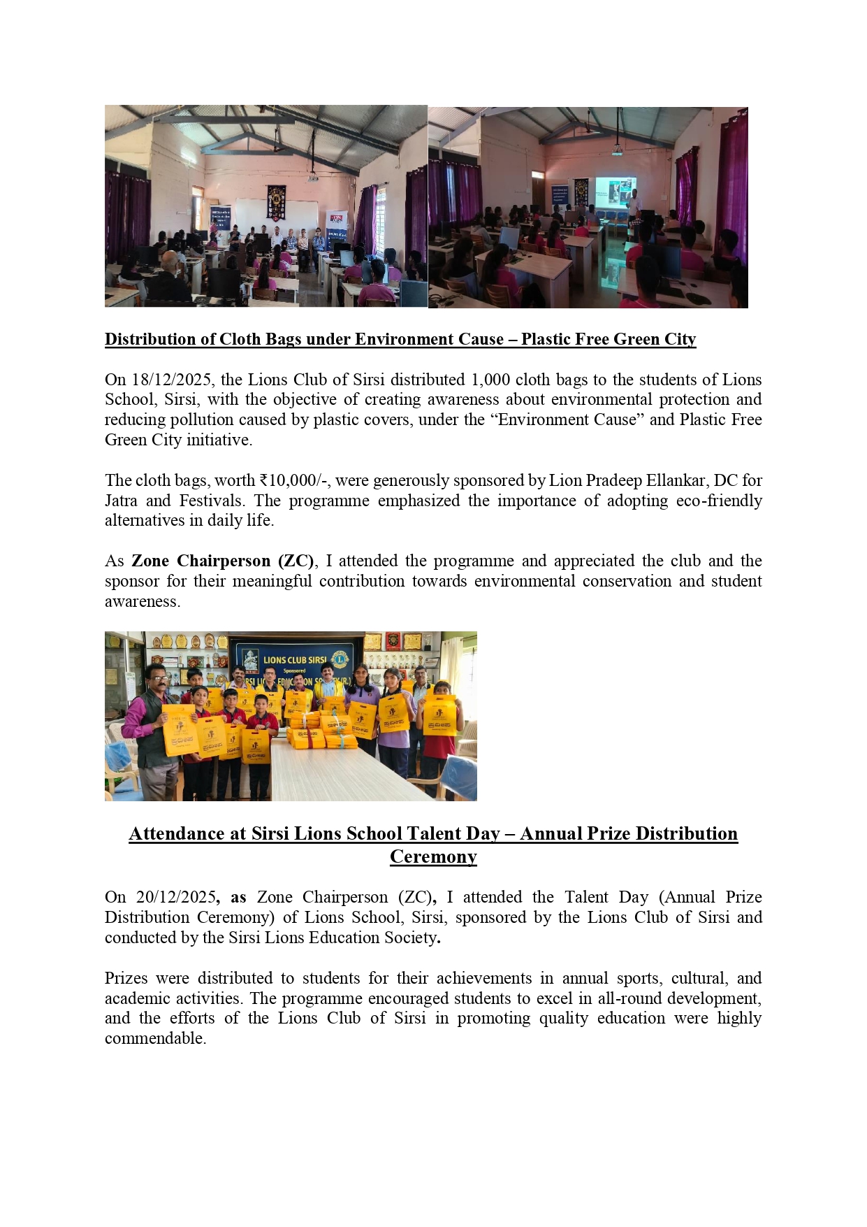 ZONE CHAIRPERSON 1 OF REGION 12 REPORT COMMUNICATED TO DG AND RC