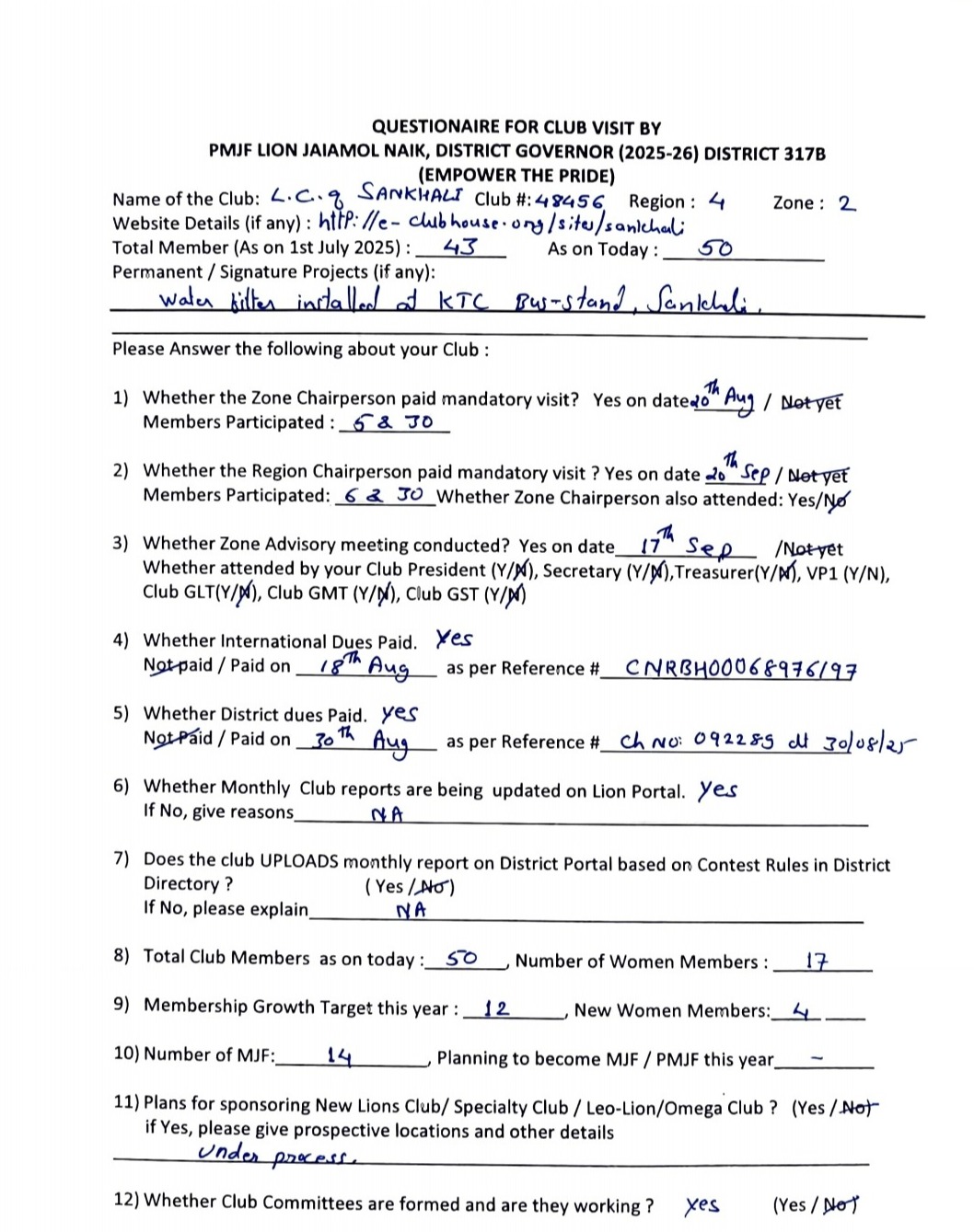 Submitting DG visit Questionnaire 