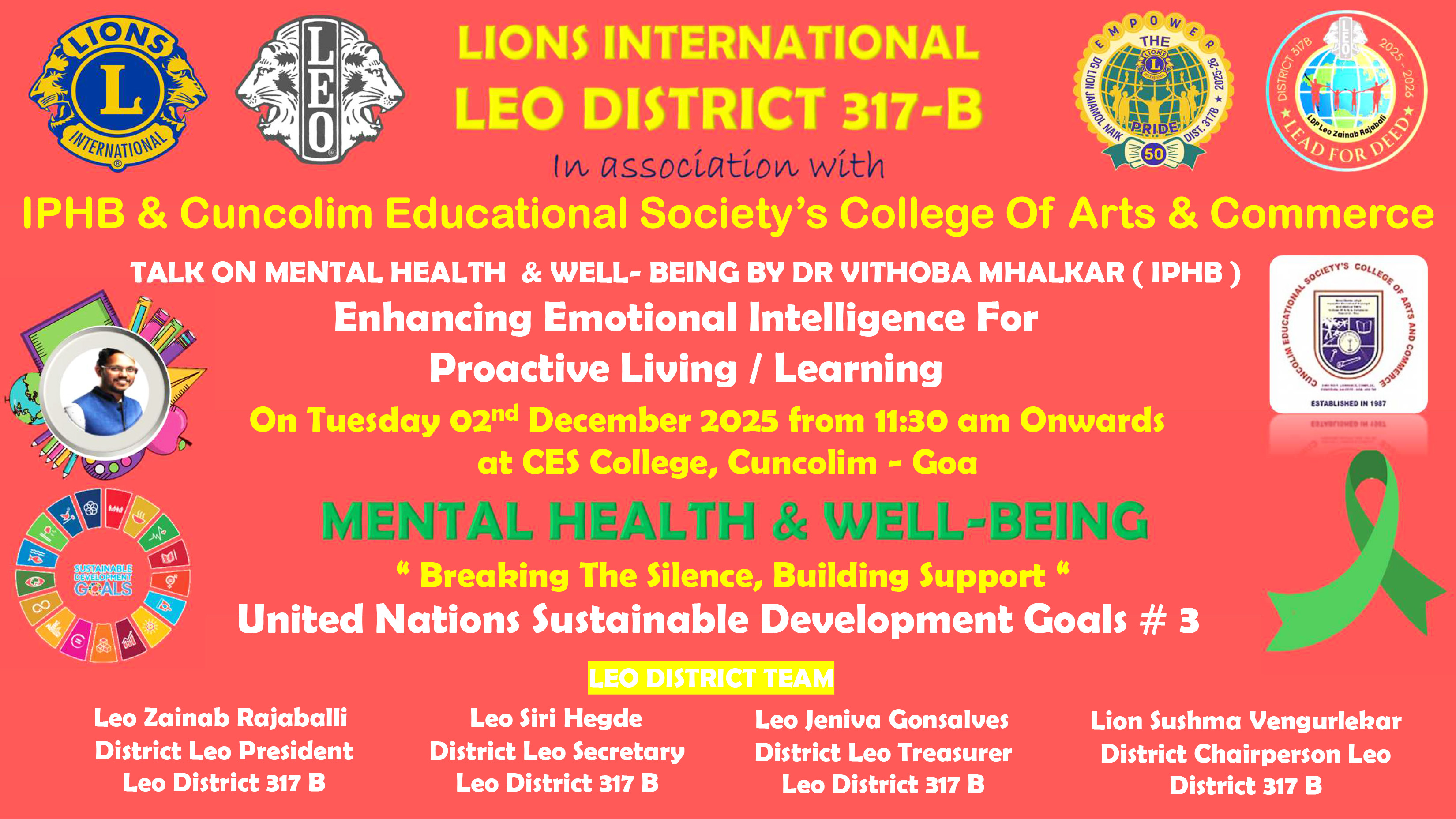 Promotion Of Mental Health Awareness Seminar by LEO District 317 B at CES College at Cuncolim 