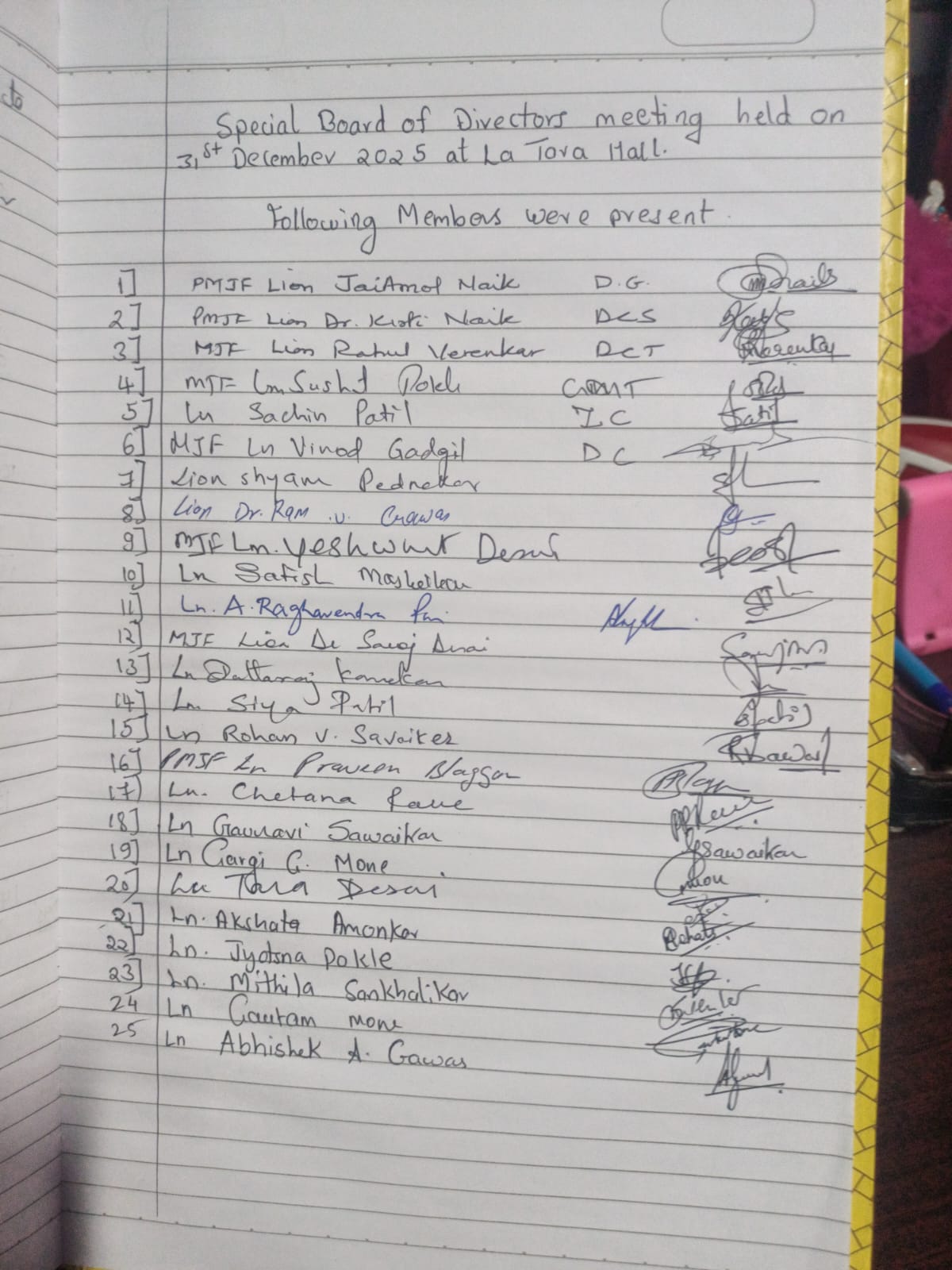 Minutes Book and Attendance Register