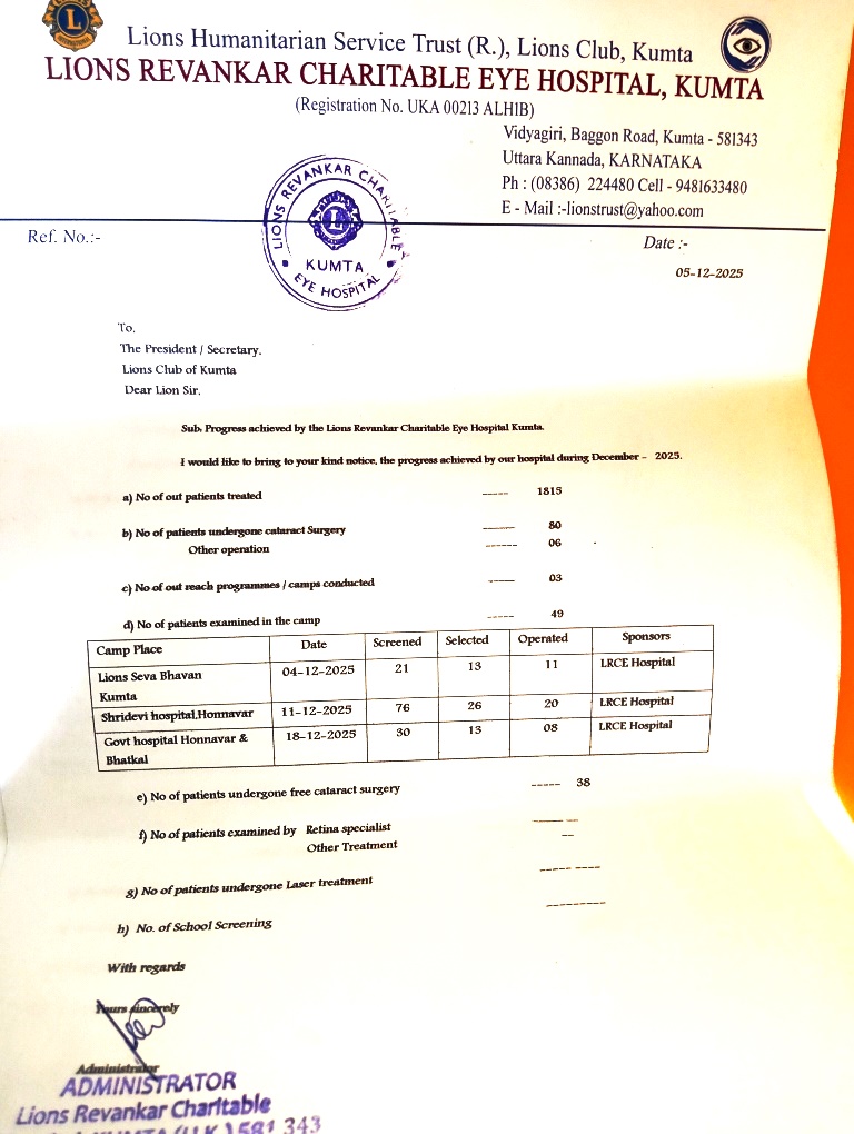 Free Cataract Operation Conducted at our Lions Revankar Charitable Hospital