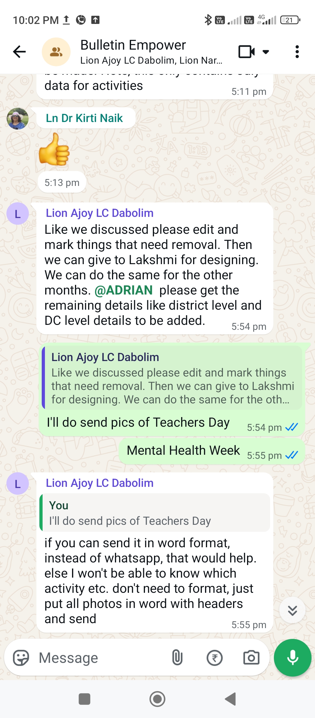 Working on The District E-Bulletin with Editor and Editorial Team with Group for it