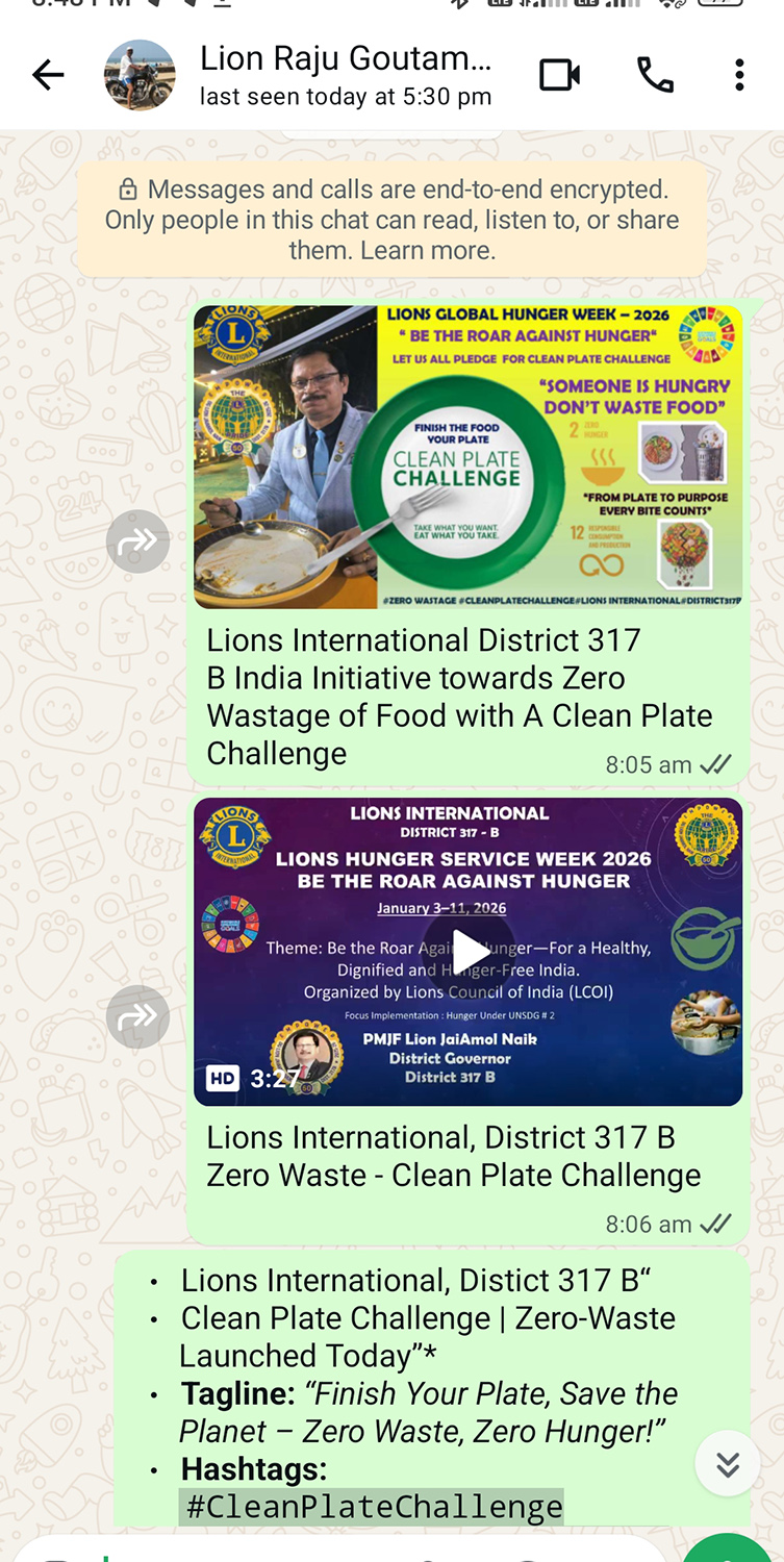 The Lions Club of Fairlop United Kingdom Took Our Project of Clean Plate Challenge and Were Impressed Upon and Lion Raju Gautam Presented a Lapel Pin In Appreciation