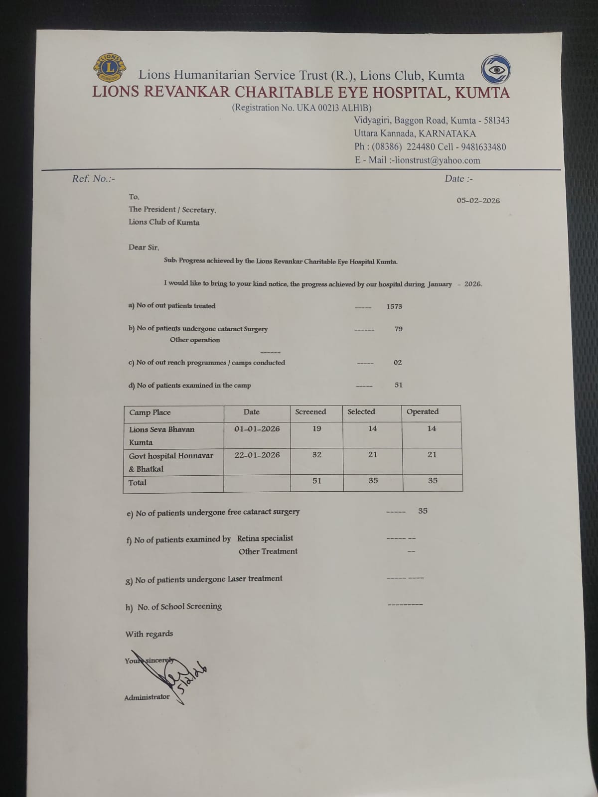 Regular Eye Screening at Lions Charitable Hospital