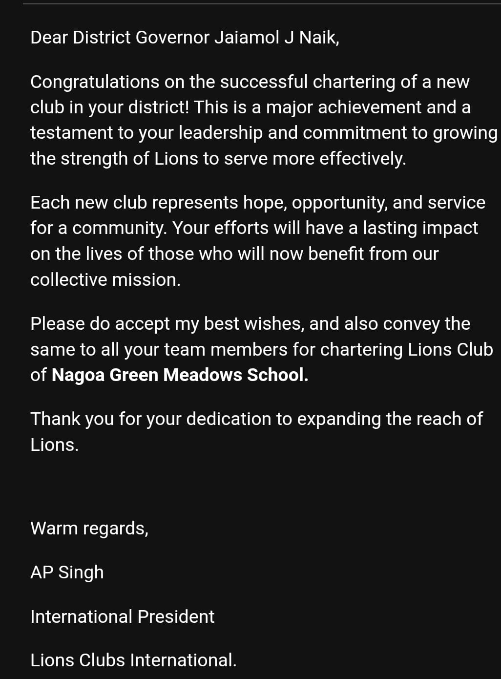 Lions Club of Nagoa green meadows school