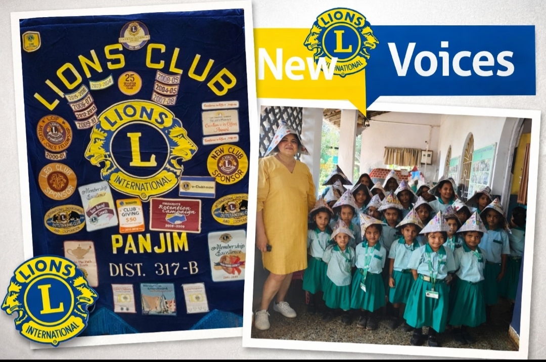 *Lion Patsy Alvares* , Chairperson – New Voices, Lions Club of Panjim, with a group of 35 girl students, inspiring confidence and empowering children to speak up and ensure their voices are heard.