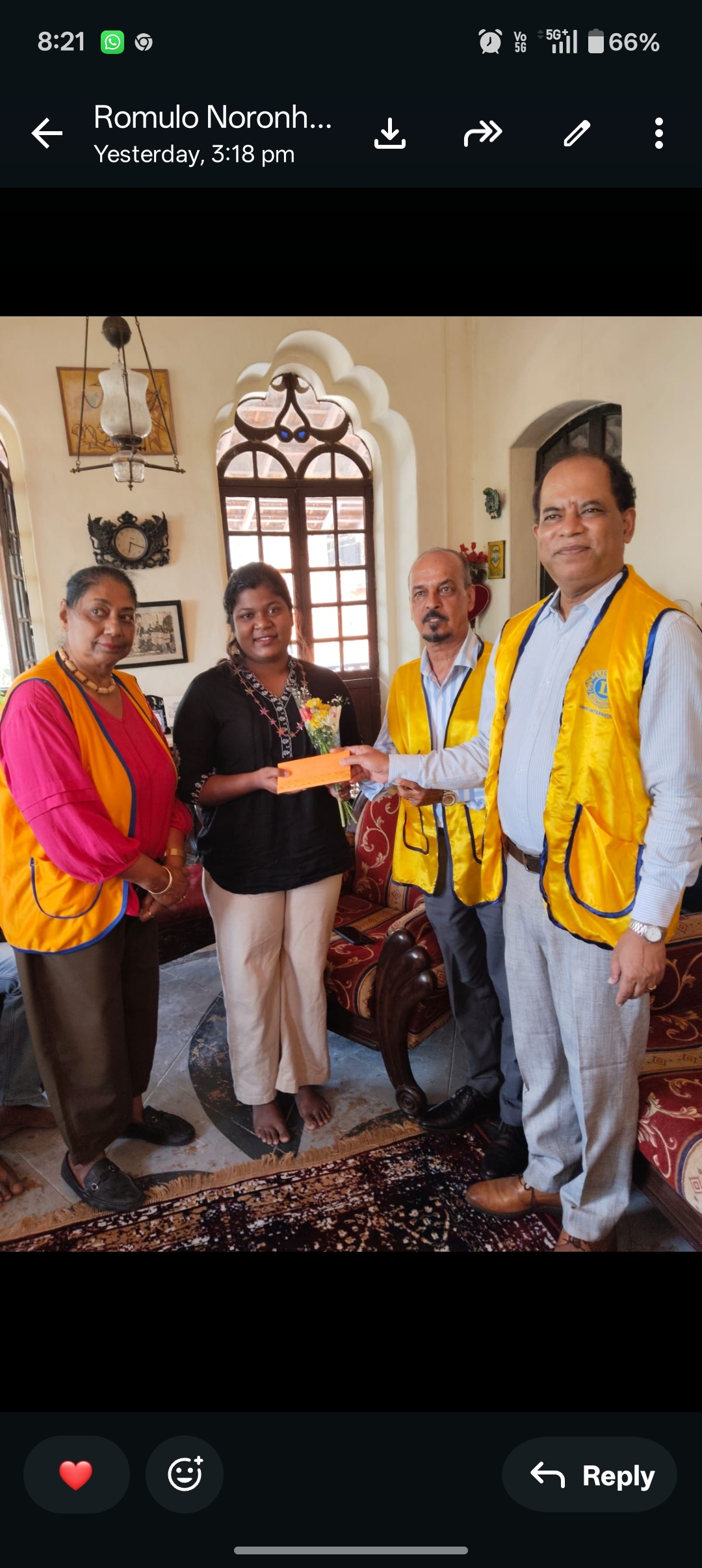 Lions Club of Panjim.obsetvrd Women's Day by honouring a needy patient a monetary purse.