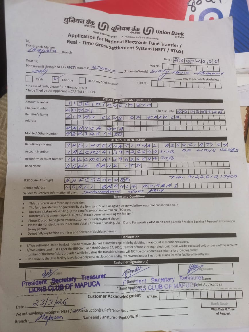 in time contribution of international dues by L C mapusa