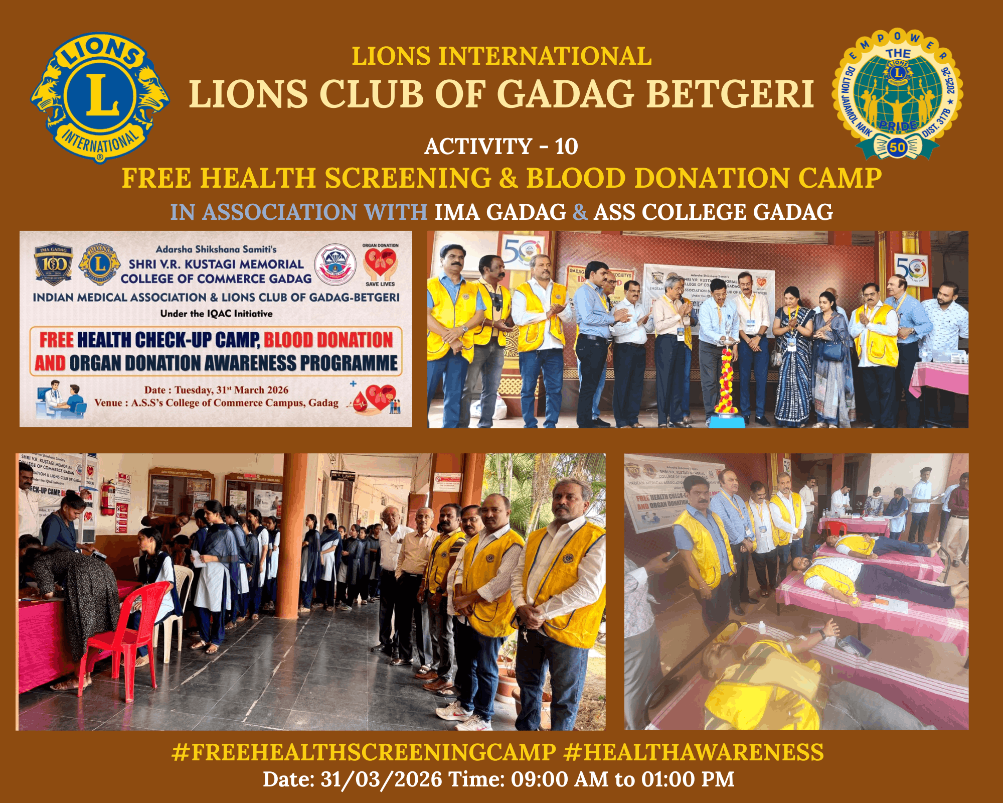 Free health screening & blood donation camp & Organ Donation Awareness Camp